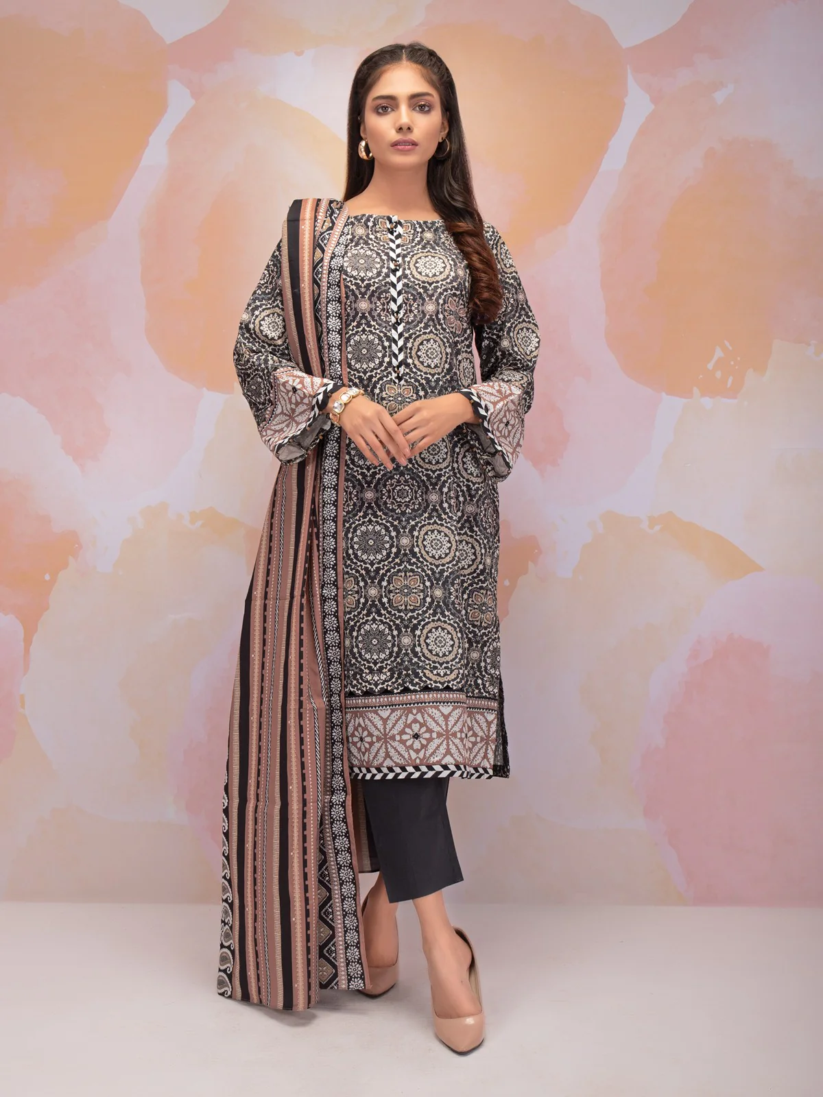 Printed Khaddar Shirt Dupatta - EWU21A9-21536
