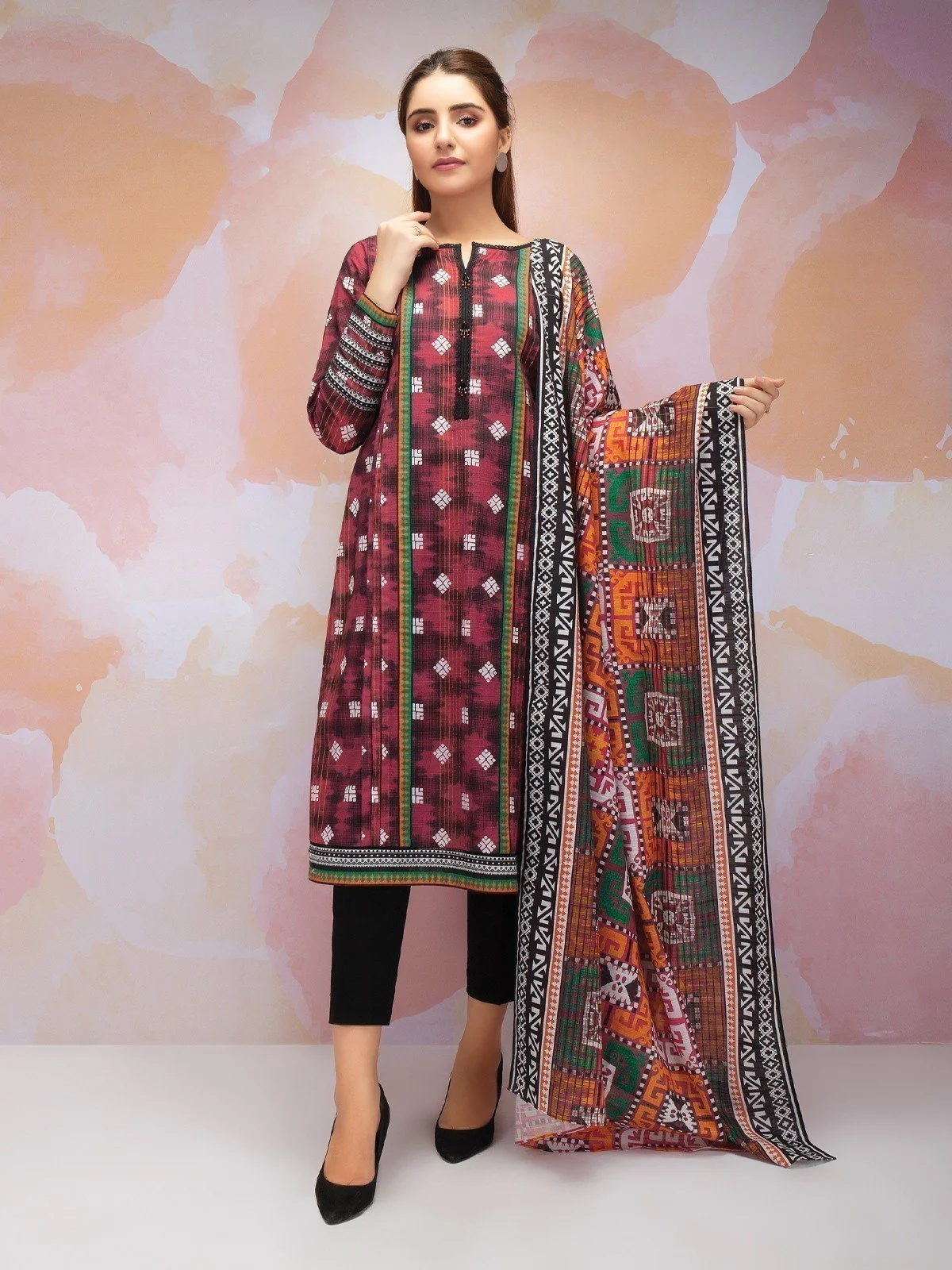 Printed Khaddar Shirt Dupatta - EWU21A9-21541