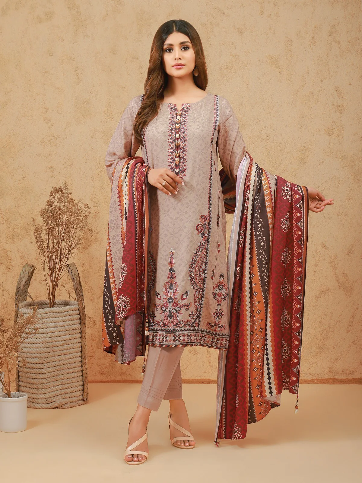 Embroidered Crepe Suit - EWU21V11-21647