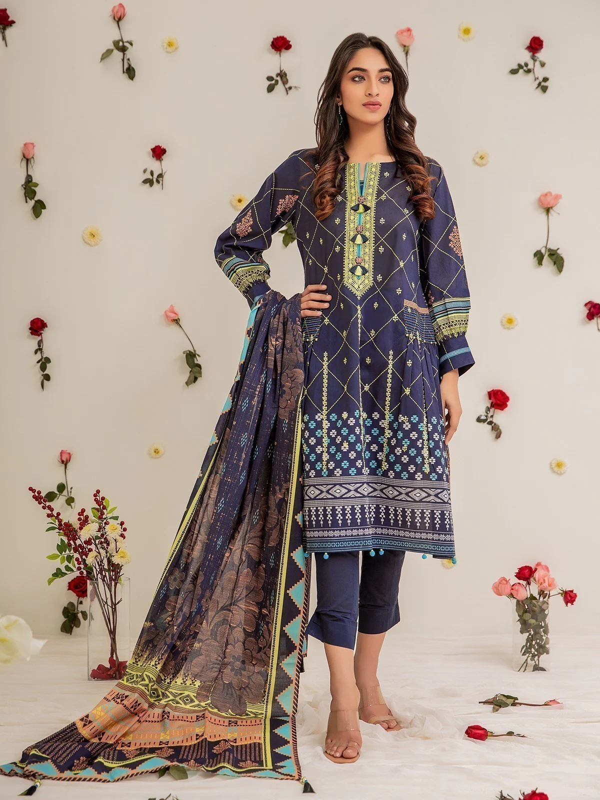 Embroidered Lawn Shirt Dupatta - EWU21V2-20508
