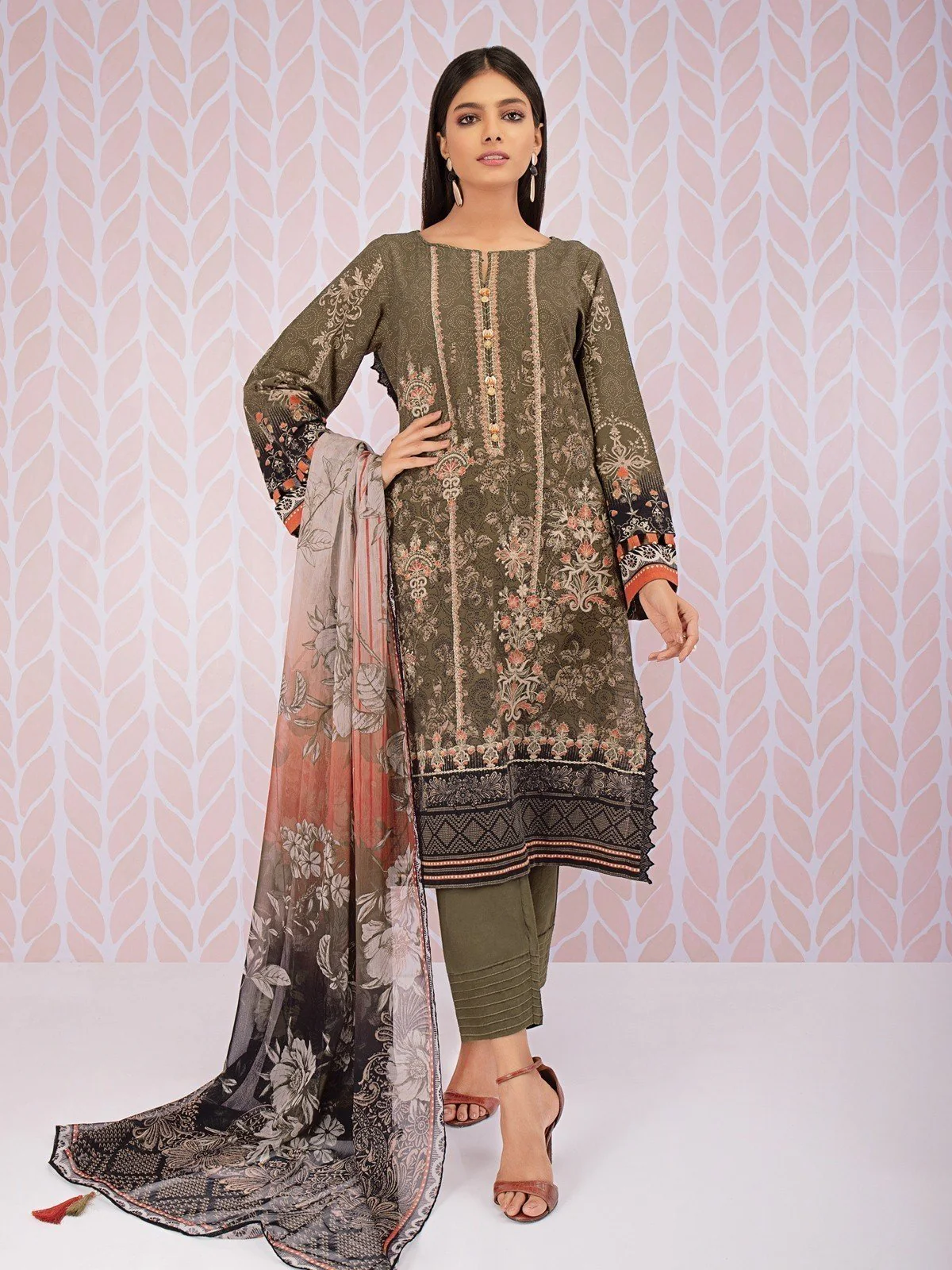 Embroidered Cotton Suit - EWU21V8-21653