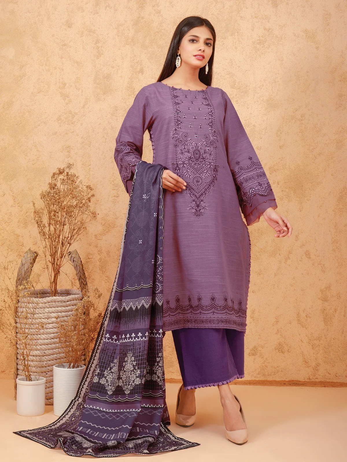 Embroidered Cotail Suit - EWU21V8-21815