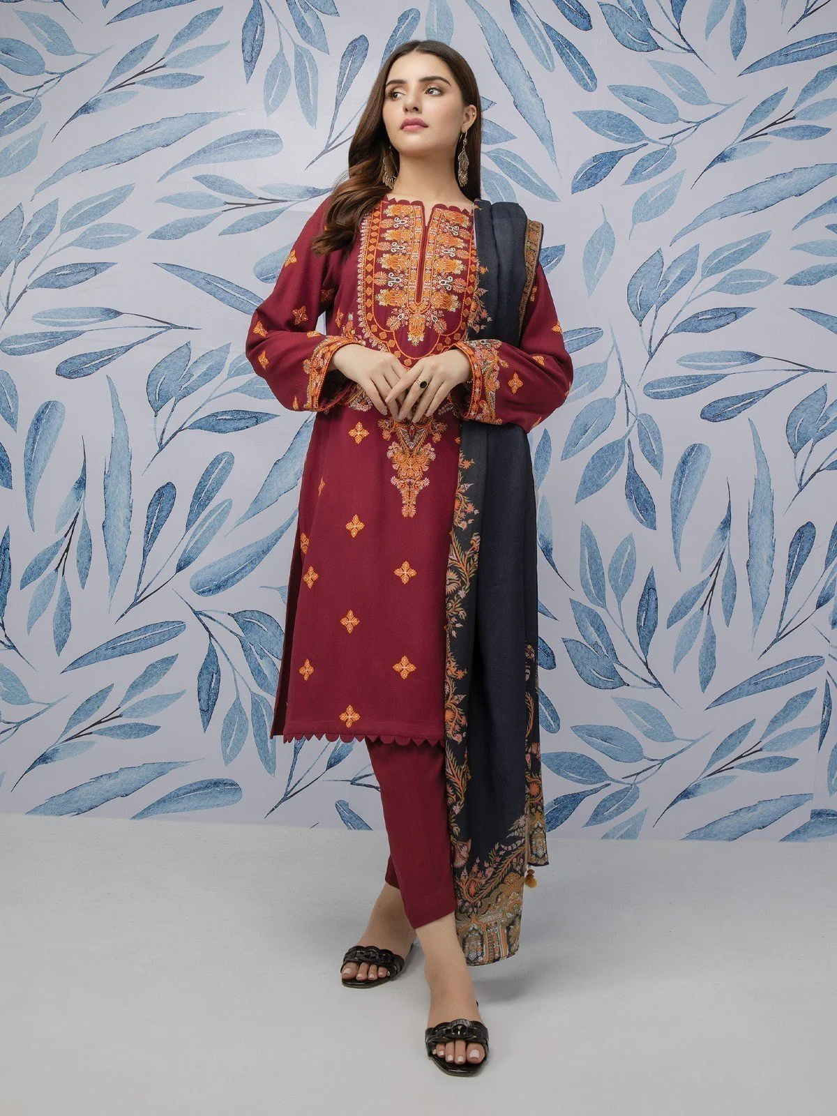 Embroidered Cotail Suit - EWU21V8-21816