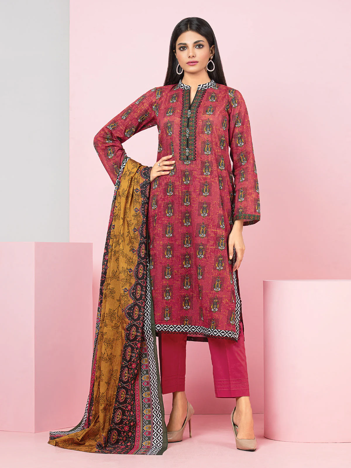 Printed Khaddar Suit - EWU22A3-24240XXL