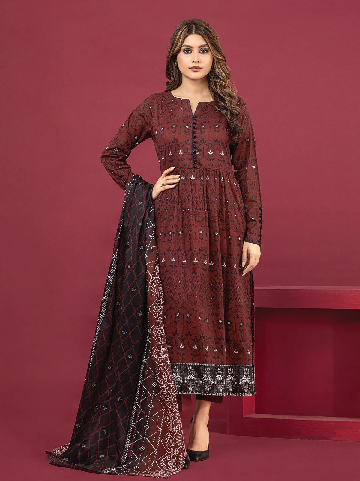 Printed Khaddar Suit - EWU22A3-24472XXL