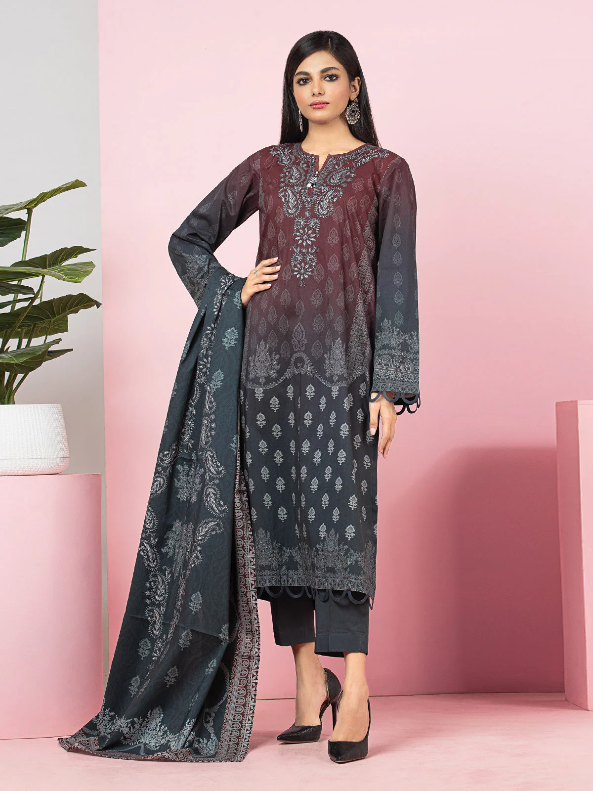 Printed Viscose Shirt Dupatta - EWU22A4-24005SD