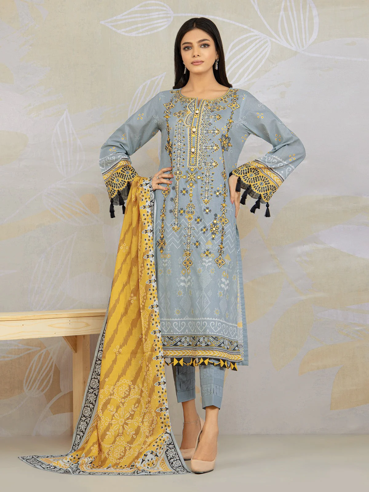 Embroidered Lawn Shirt Dupatta - EWU22V1-23659SD