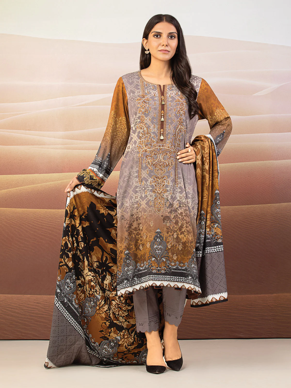 Embroidered Crepe Shirt Trouser - EWU22V10-25019ST - Image 4