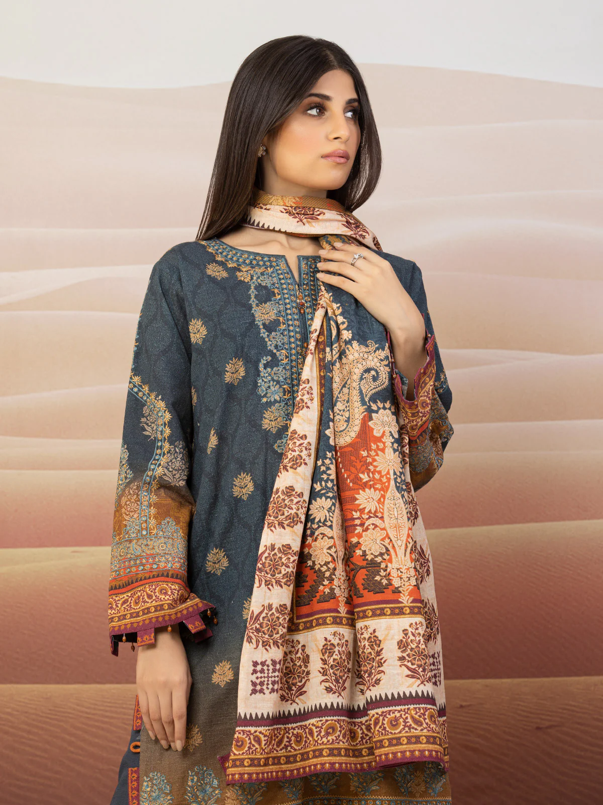 Embroidered Khaddar Shirt - EWU22V11-25023S - Image 2