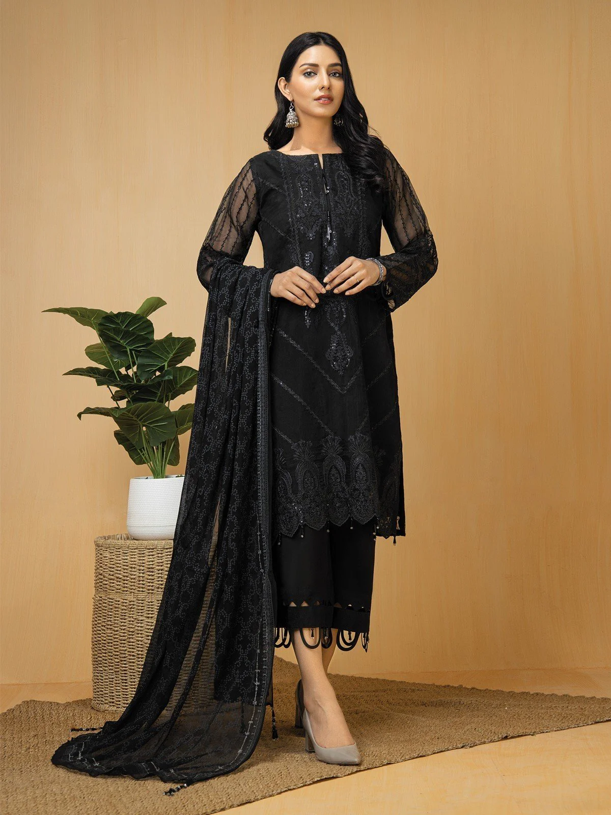 Embroidered Organza Suit - EWU22V4-23605