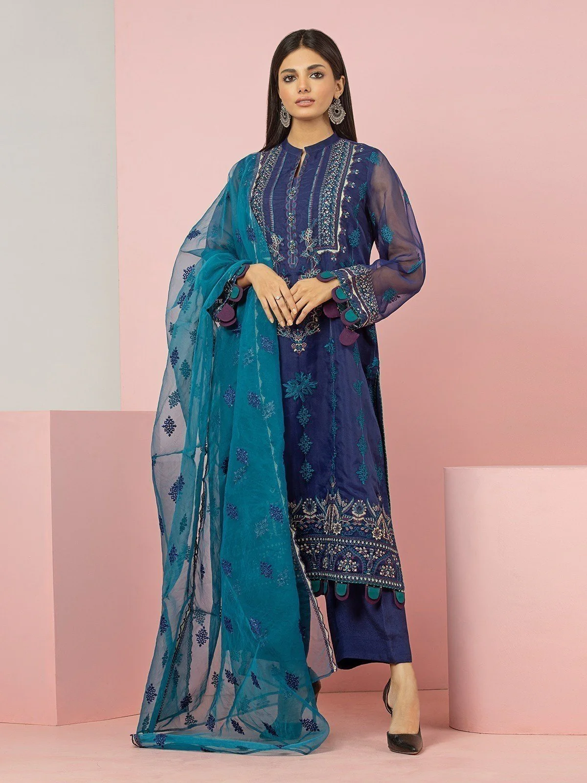 Embroidered Organza Suit - EWU22V4-23694