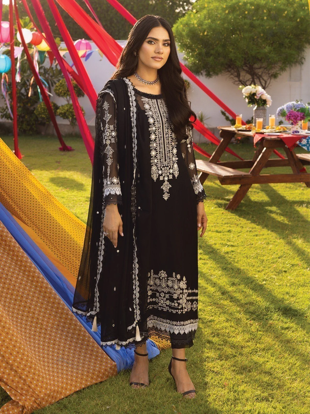 Embroidered Chiffon Suit - EWU22V5-23691