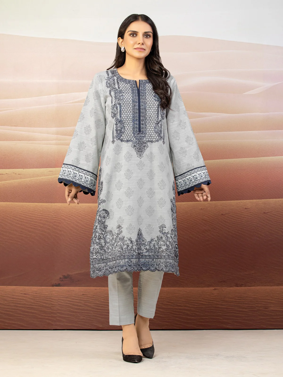 Embroidered Cotton Satin Shirt - EWU22V9-25042