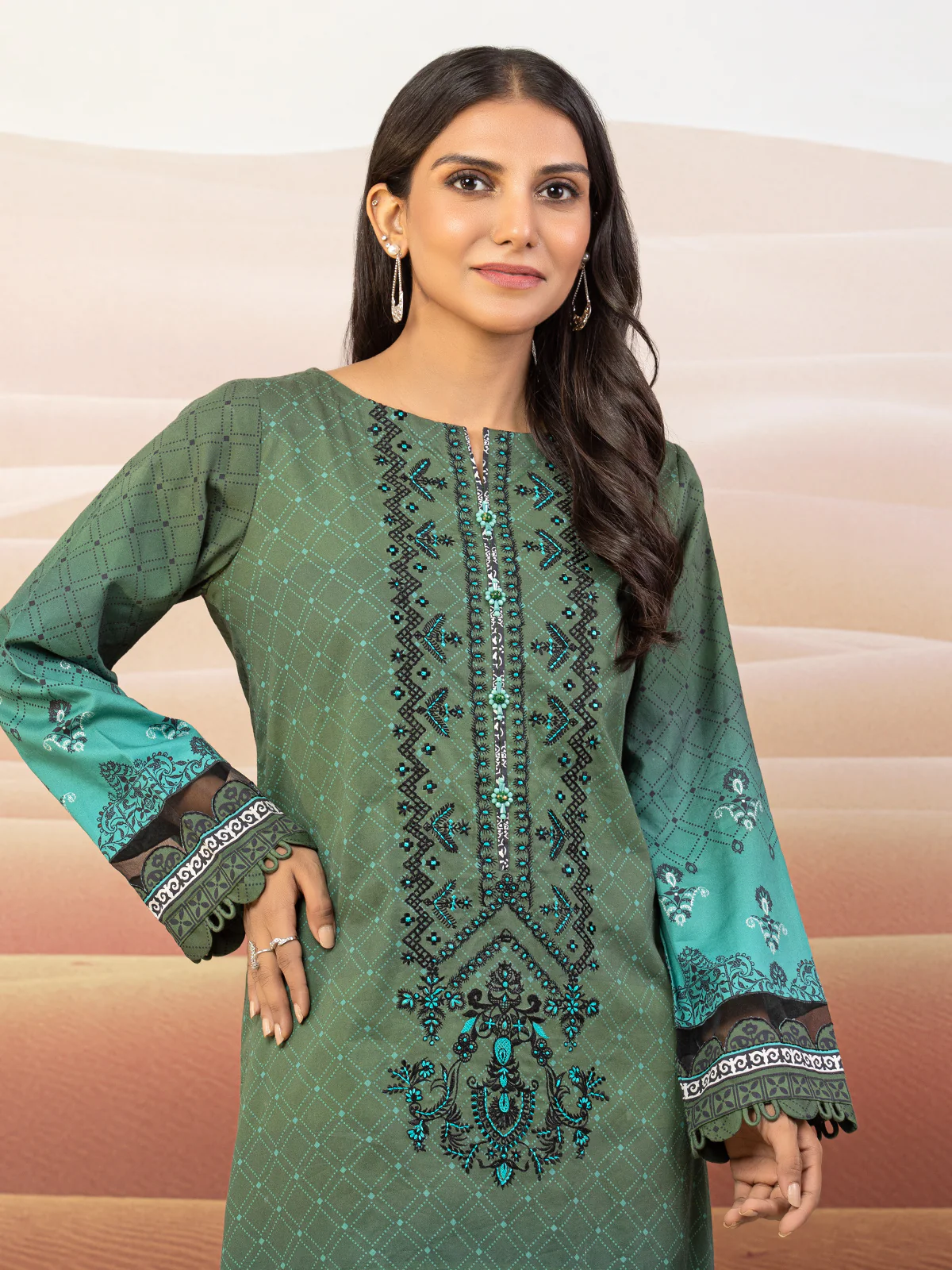 Embroidered Cotton Satin Shirt - EWU22V9-25046 - Image 2