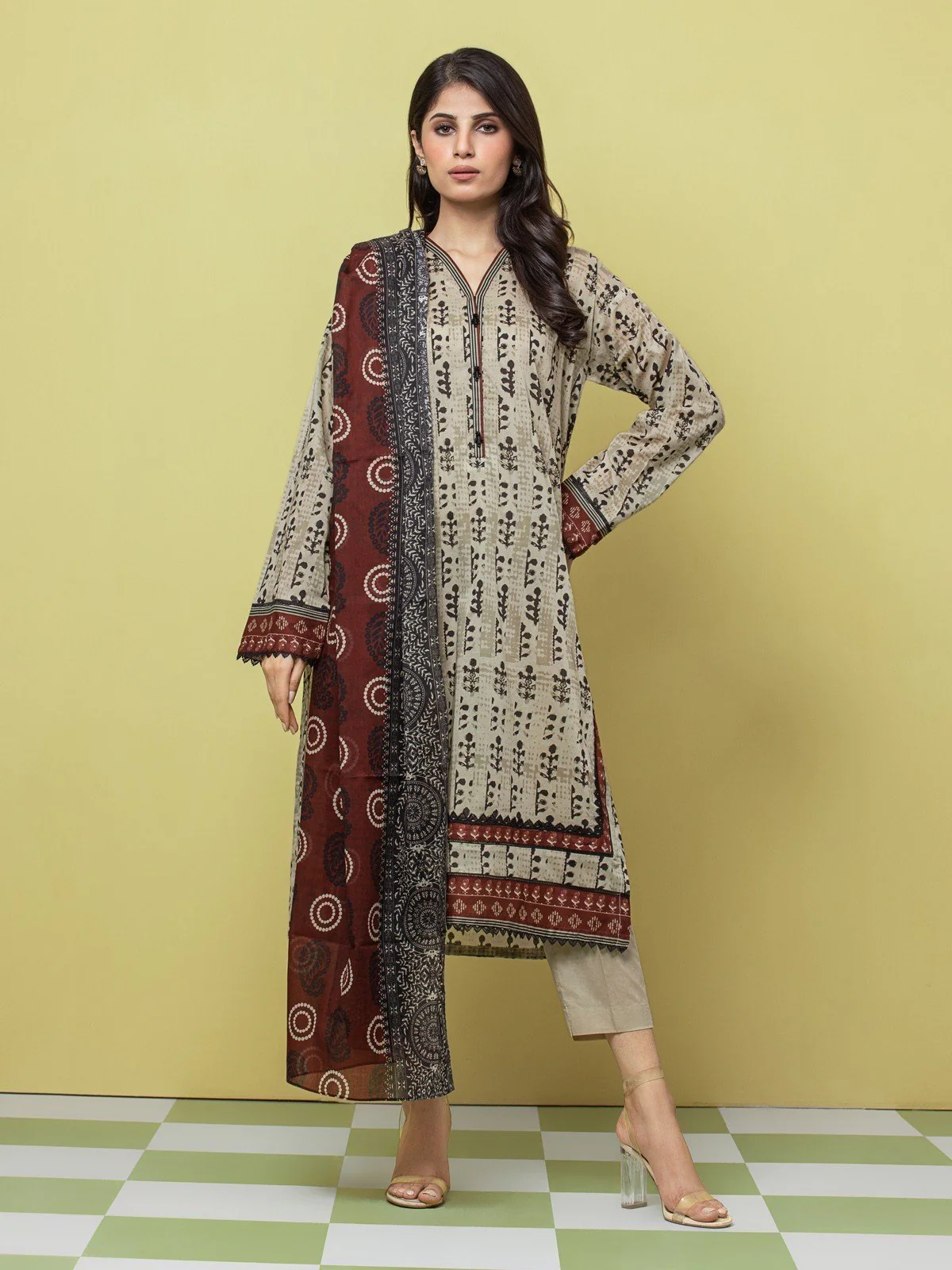 Printed Lawn Suit - EWU23A1-26056