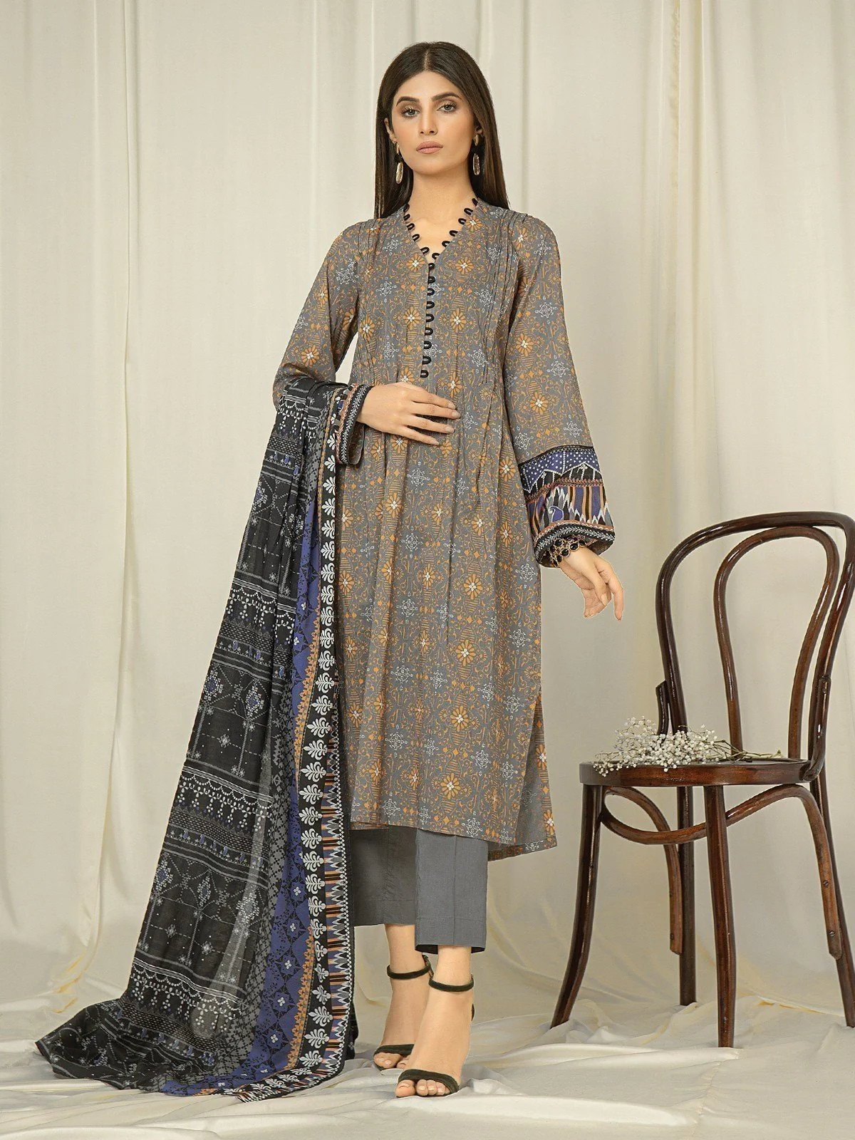 Printed Lawn Suit - EWU23A1-26159