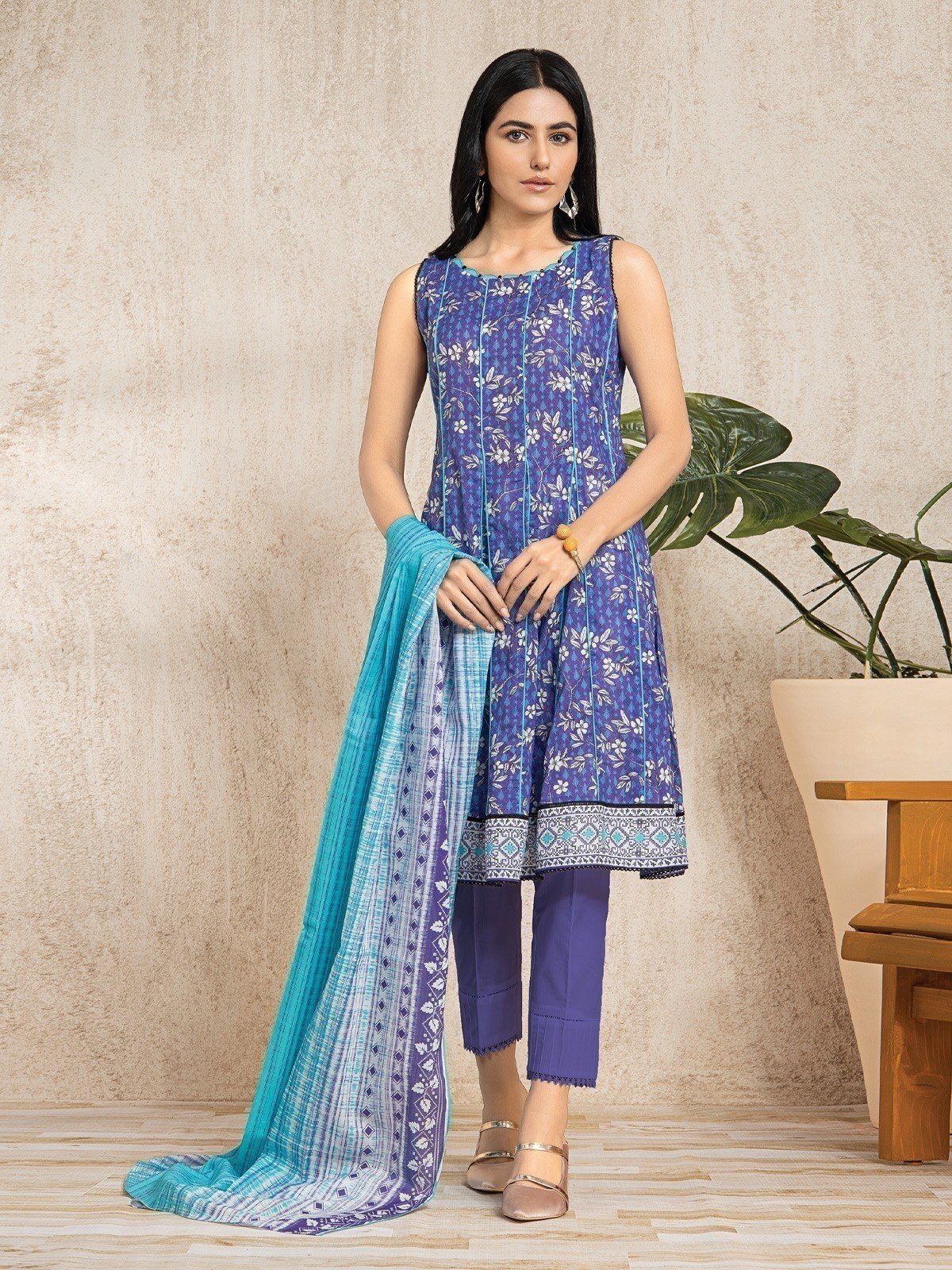 Printed Lawn Suit - EWU23A1-26163