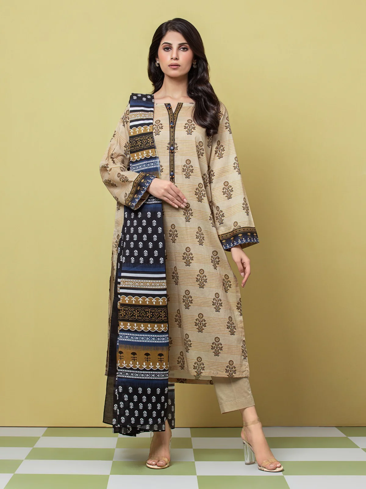 Printed Lawn Suit - EWU23A1-26245