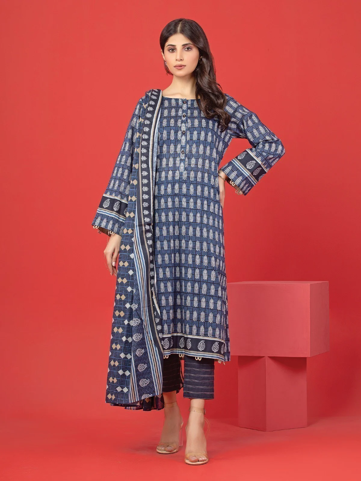 Printed Lawn Suit - EWU23A1-26342