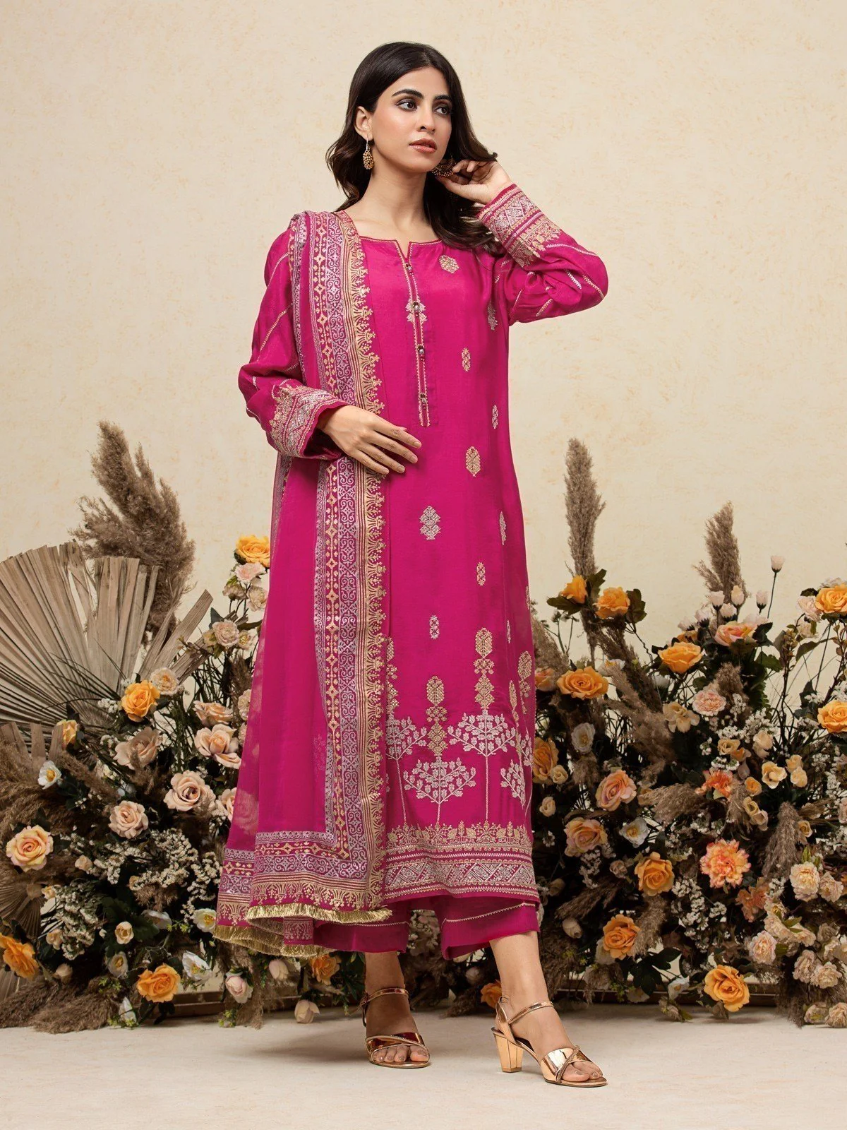 Embroidered Raw Silk Suit - EWU23V16-26669