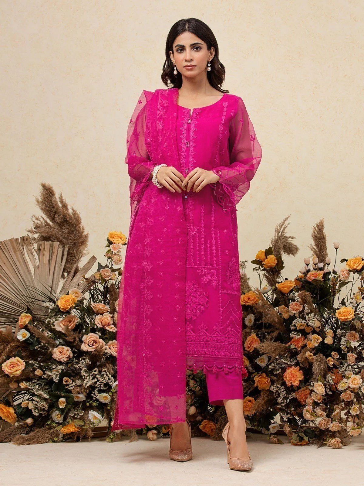 Embroidered Organza Suit - EWU23V4-26647