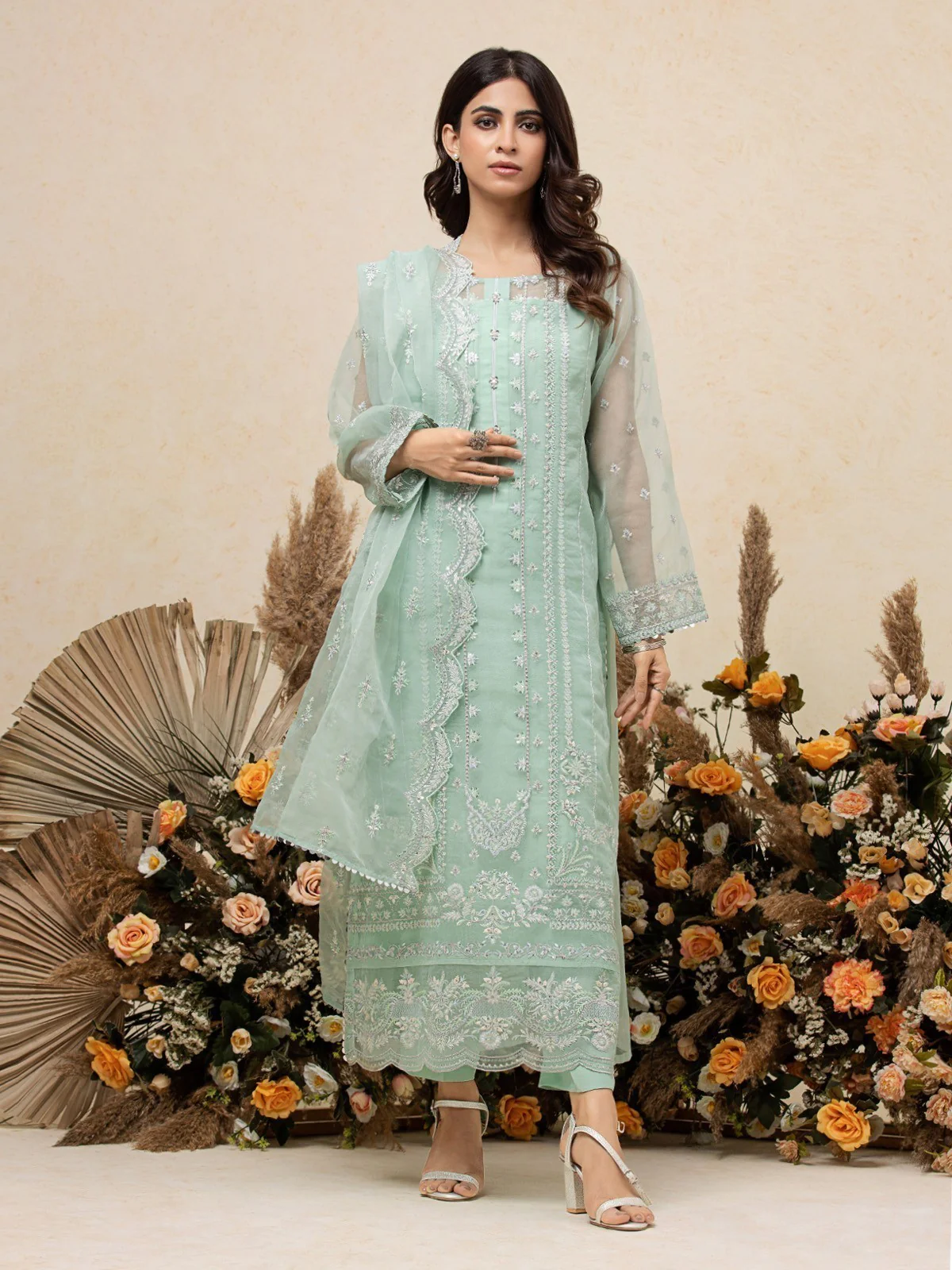 Embroidered Organza Suit - EWU23V4-26654