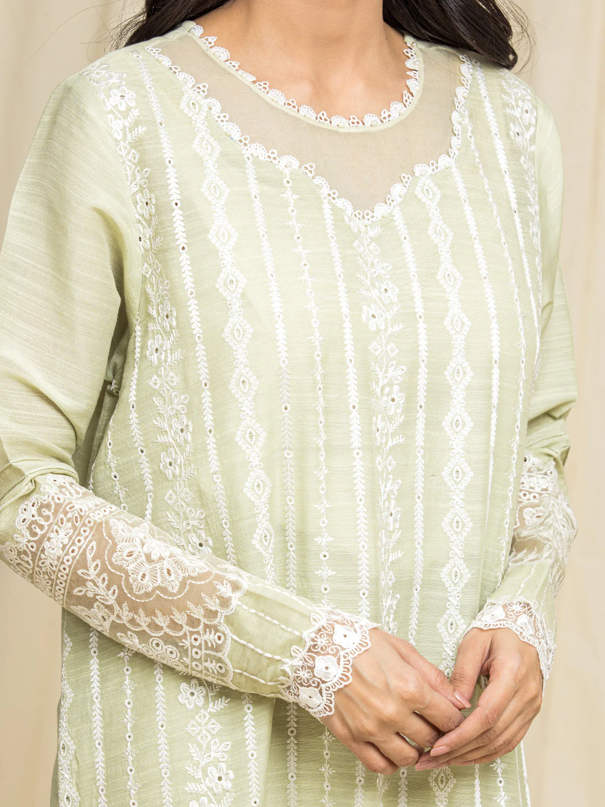Embroidered Raw Silk Suit - EWU24V16-30003-3P - Image 4