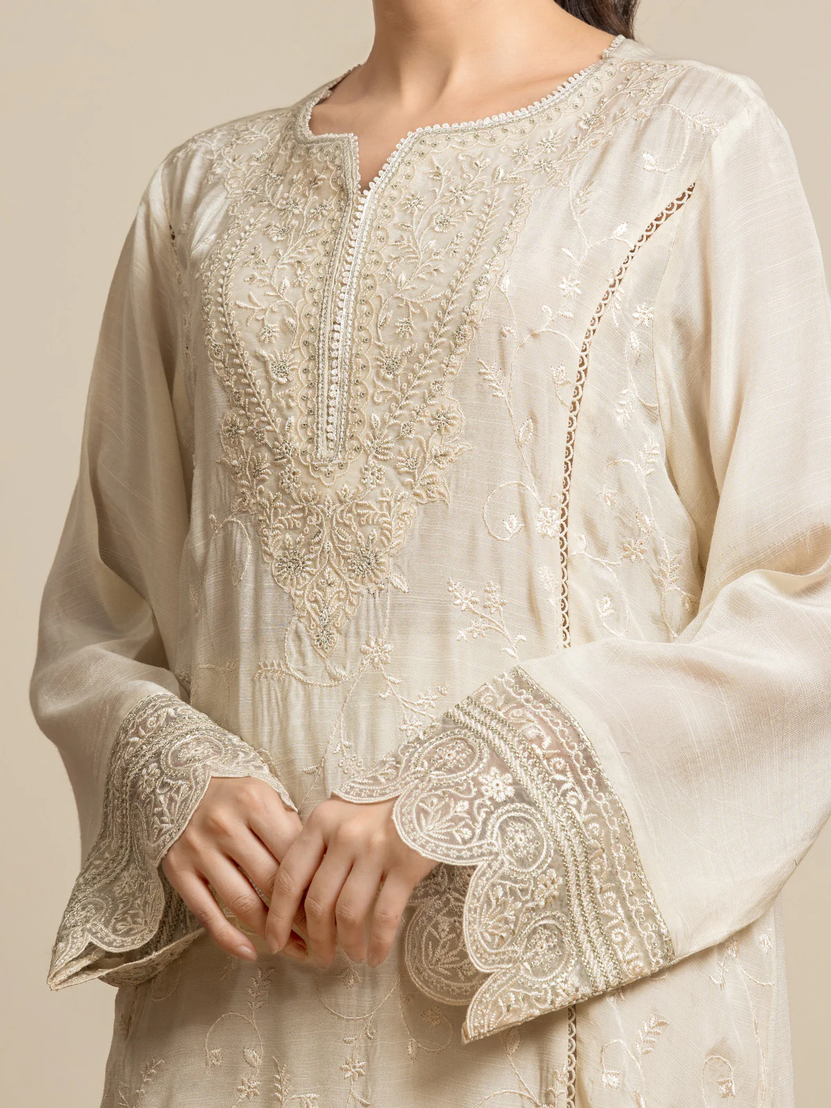 Embroidered Raw Silk Suit - EWU24V16-30129-3P - Image 3