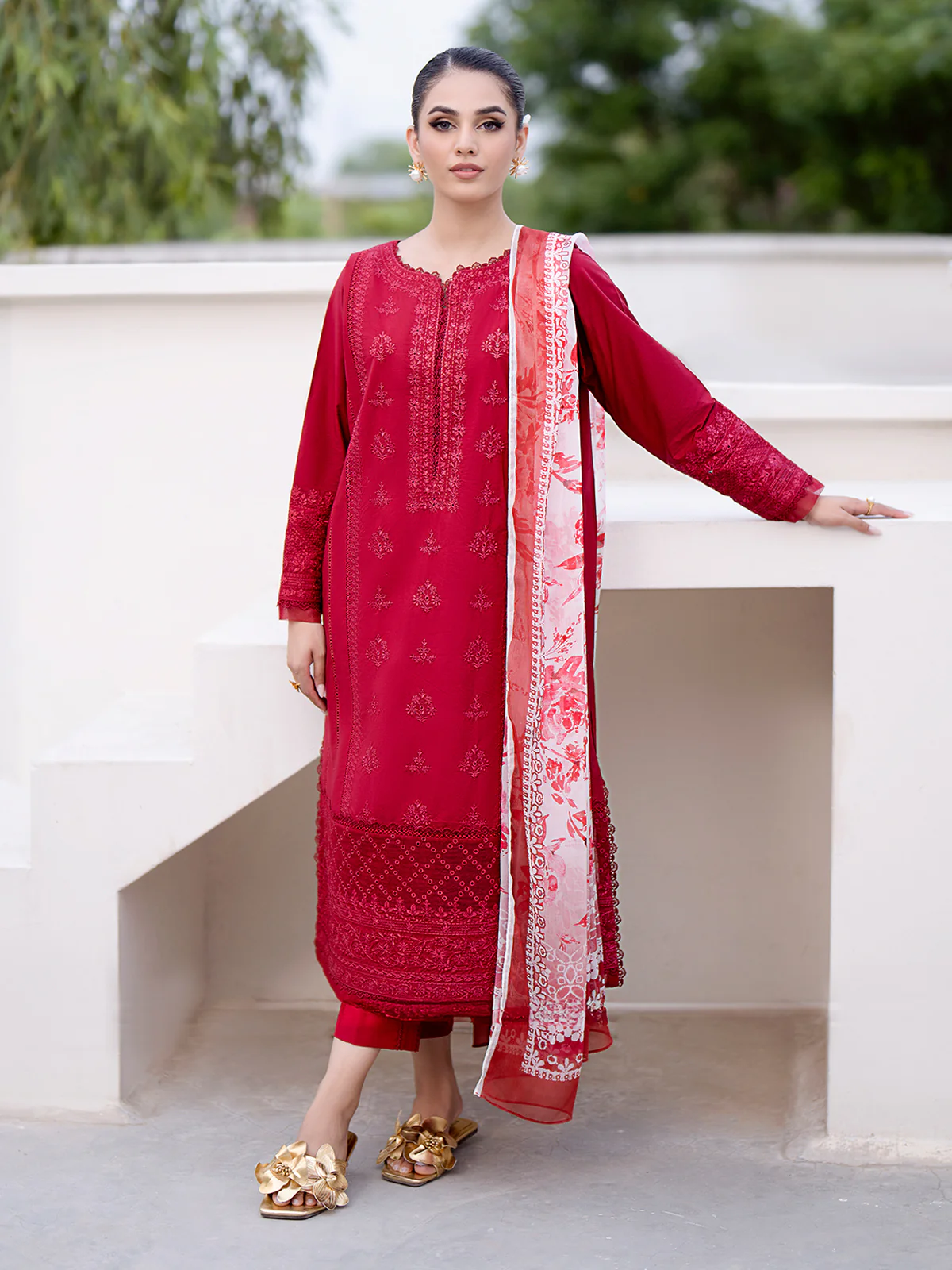 Embroidered Cambric Suit - EWU24V2-29015-3P