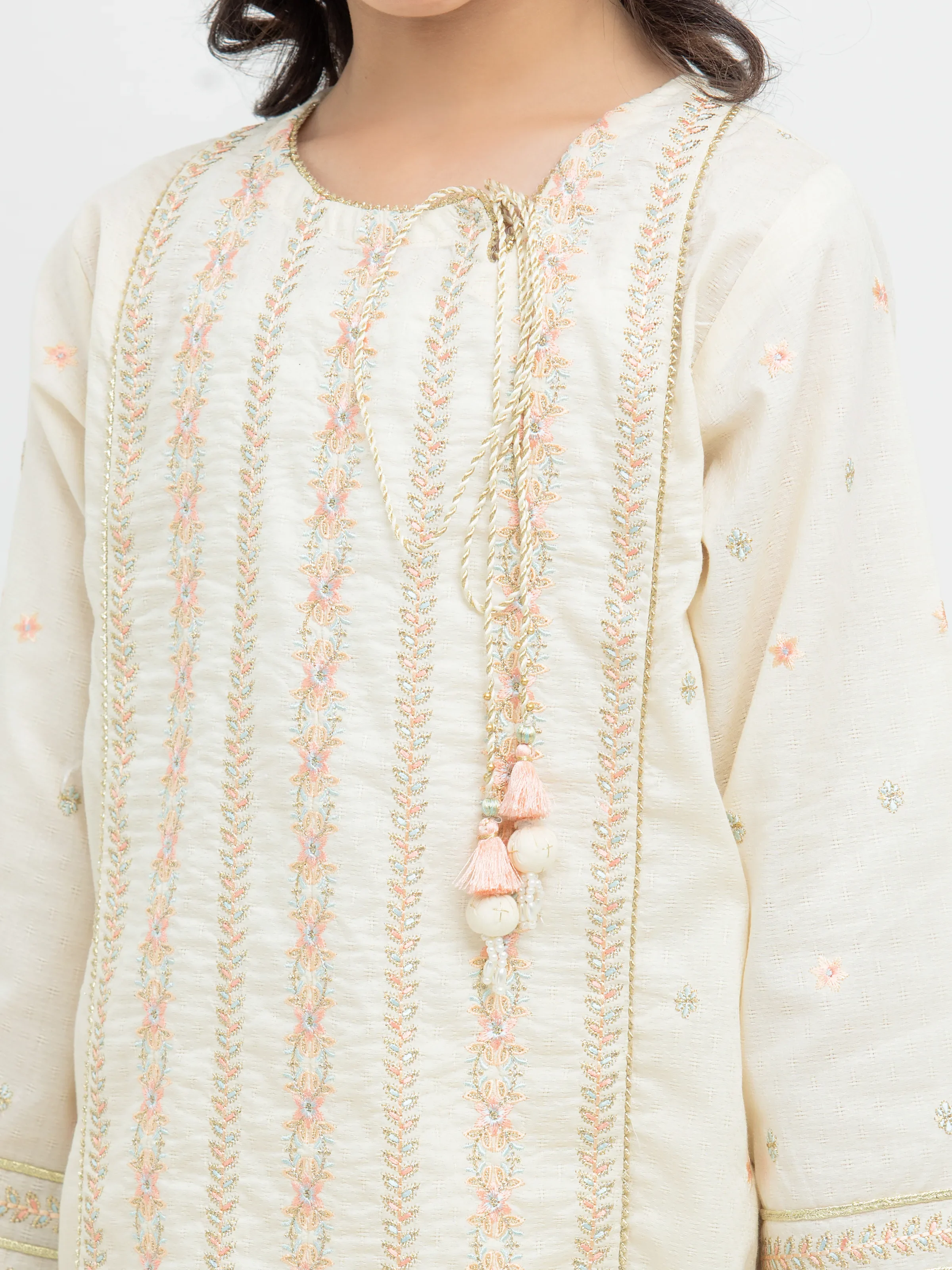 Embroidered Dobby Gharara Suit - EGTPLE24-50016ST - Image 4