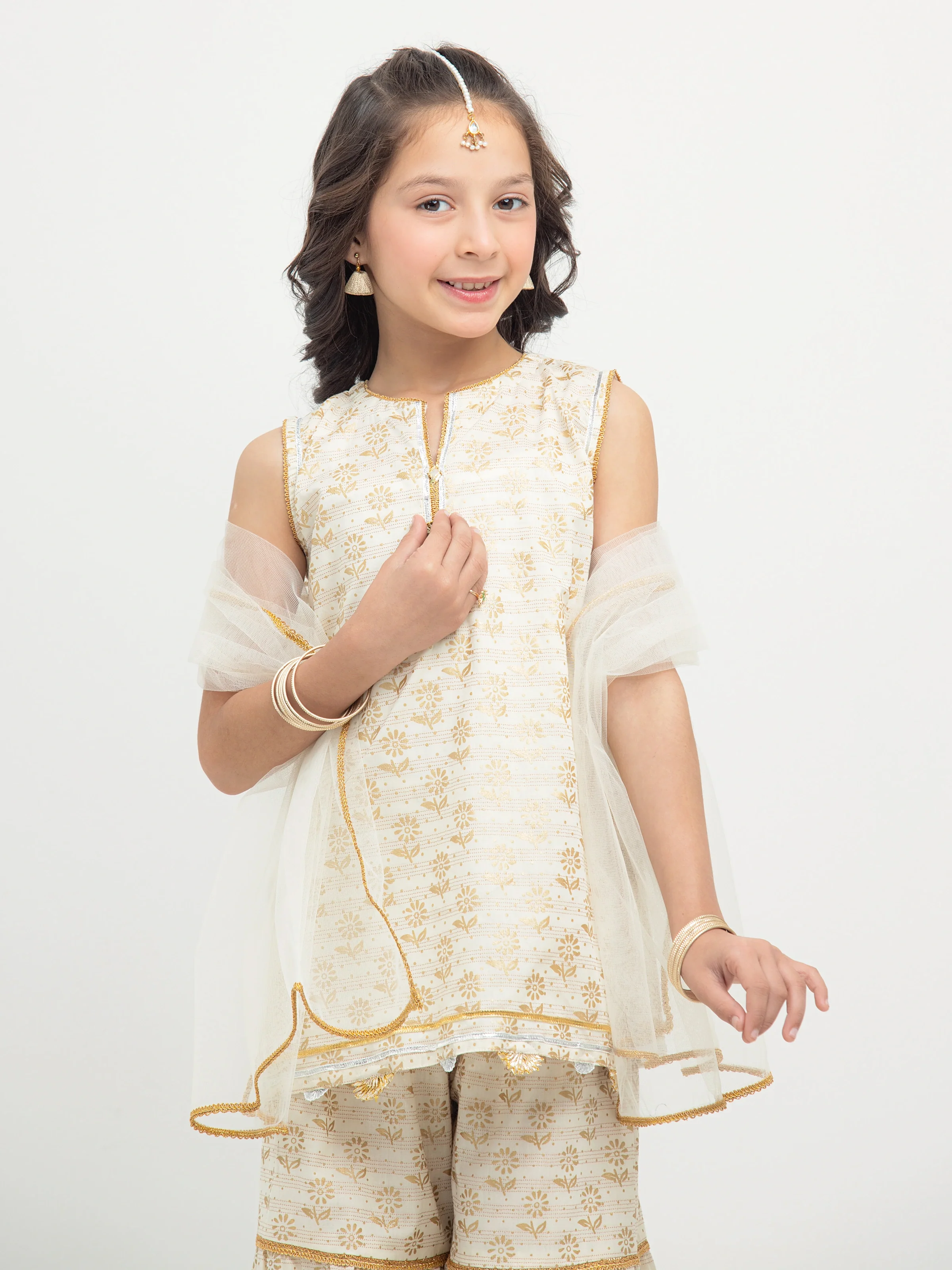 Block Print Jacquard Gharara Suit - EGTPLE5-50029-3P - Image 2