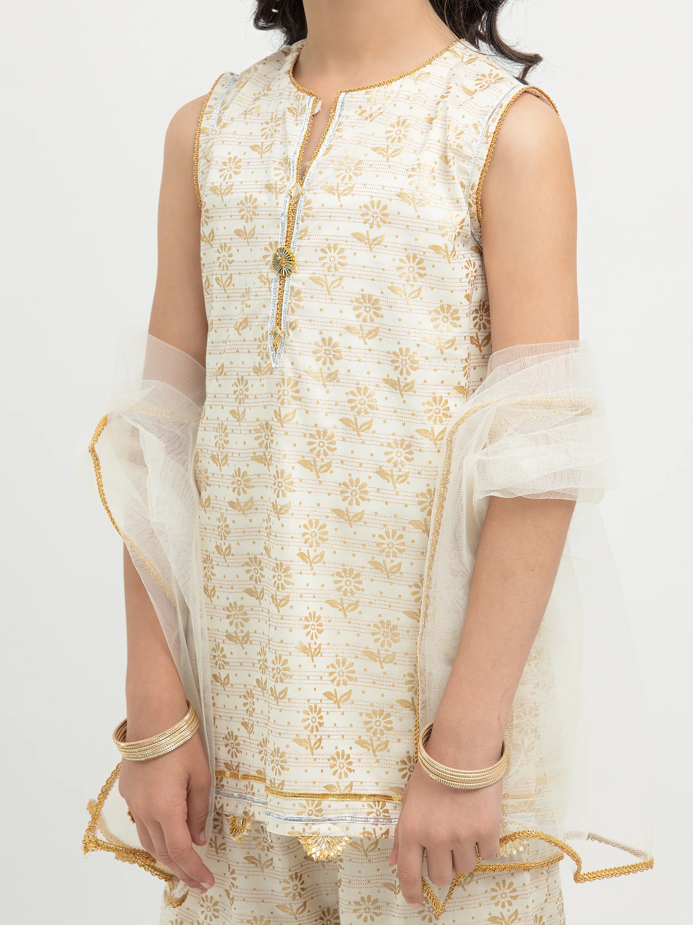 Block Print Jacquard Gharara Suit - EGTPLE5-50029-3P - Image 3