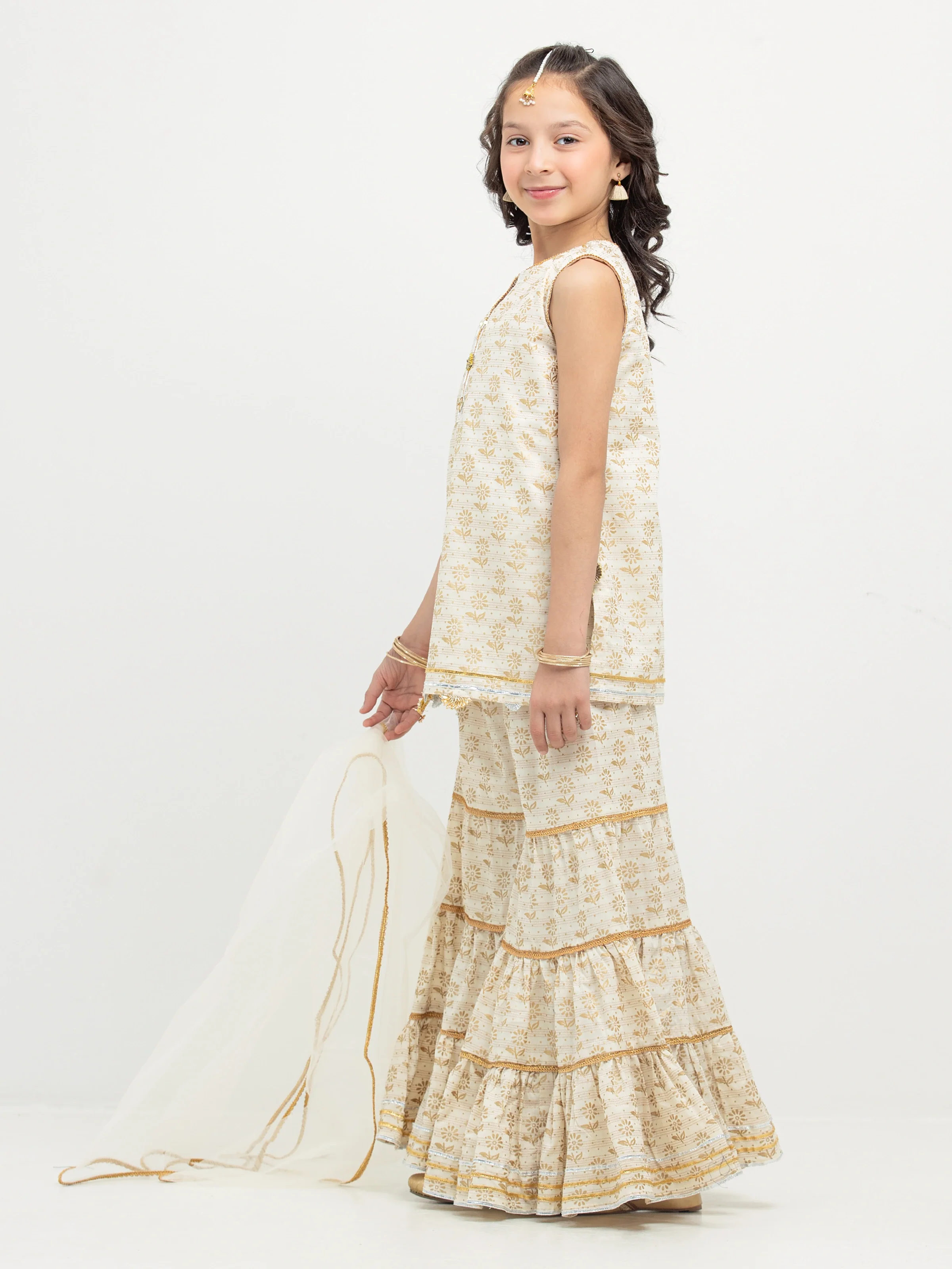 Block Print Jacquard Gharara Suit - EGTPLE5-50029-3P - Image 4