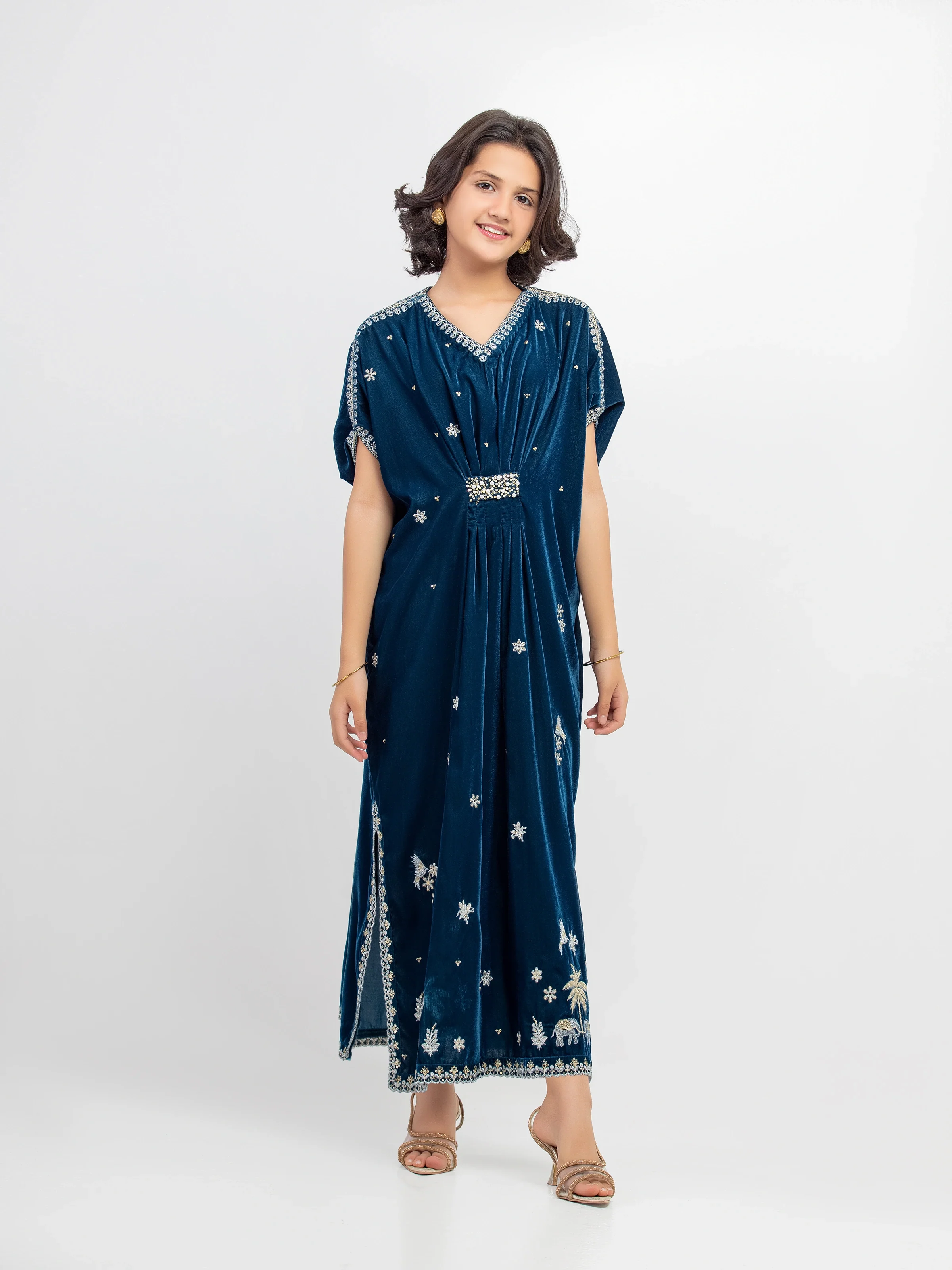 Embroidered Velvet Kaftan - EGTPLED5-50053S