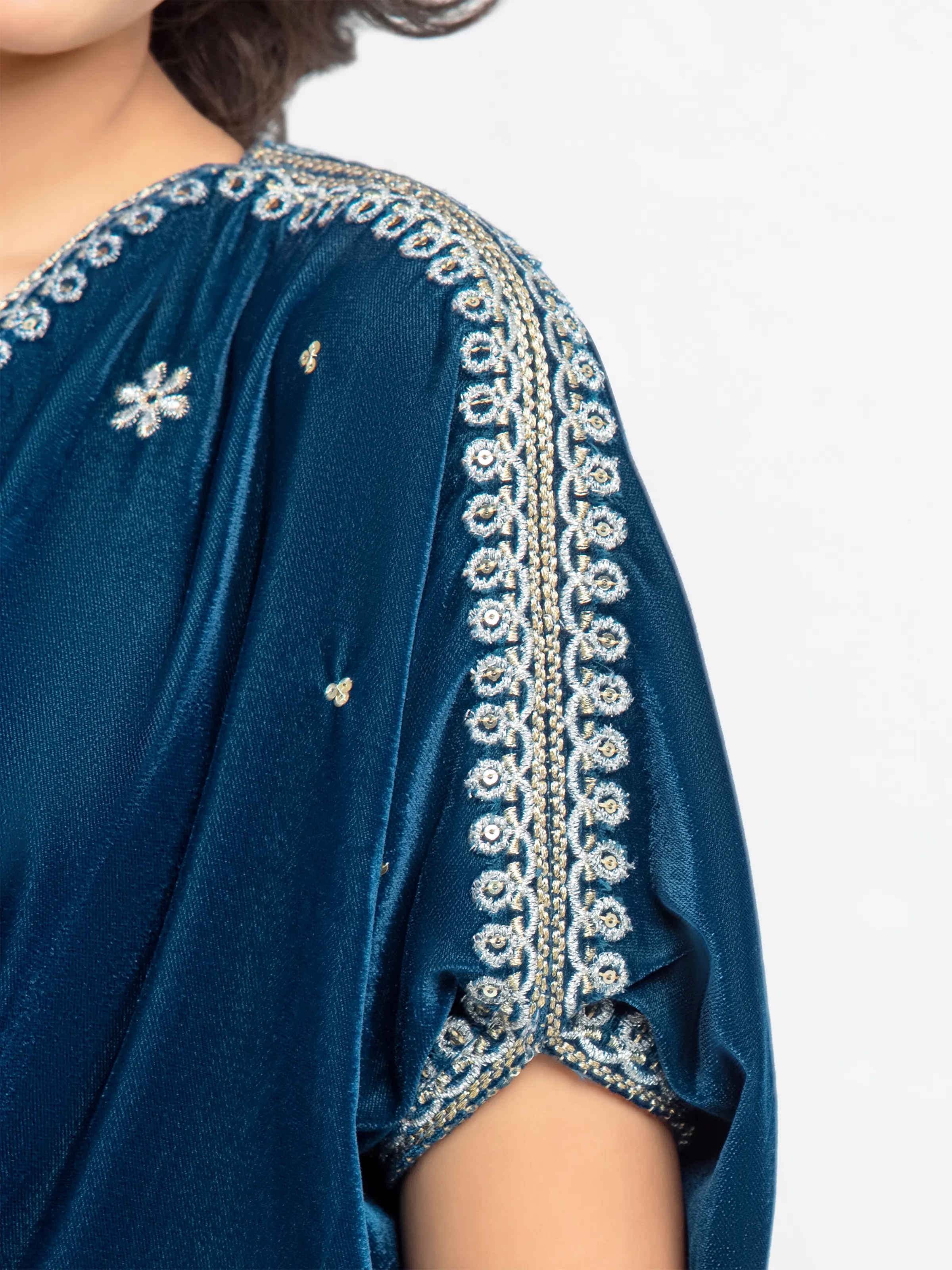 Embroidered Velvet Kaftan - EGTPLED5-50053S - Image 3