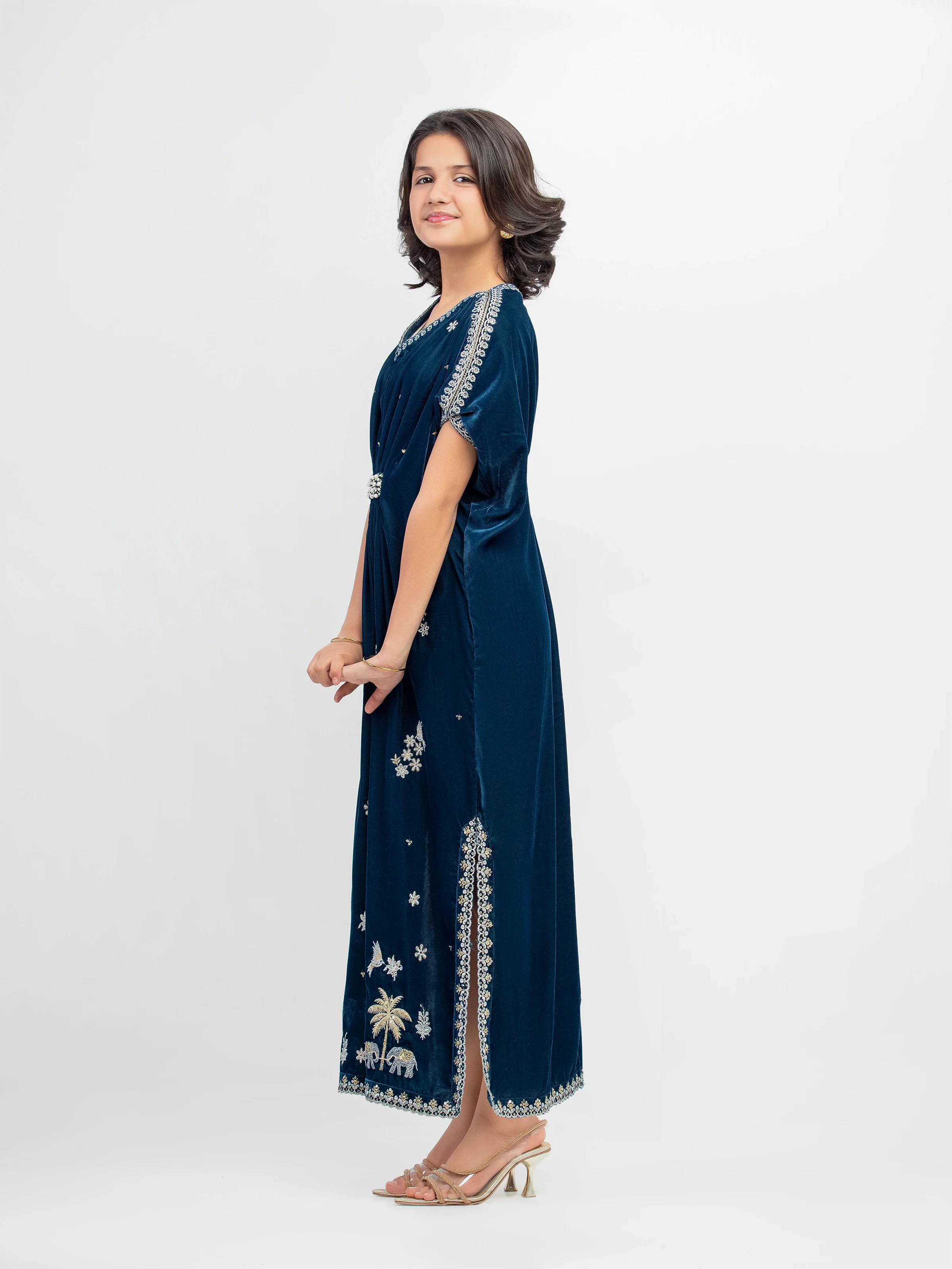 Embroidered Velvet Kaftan - EGTPLED5-50053S - Image 5