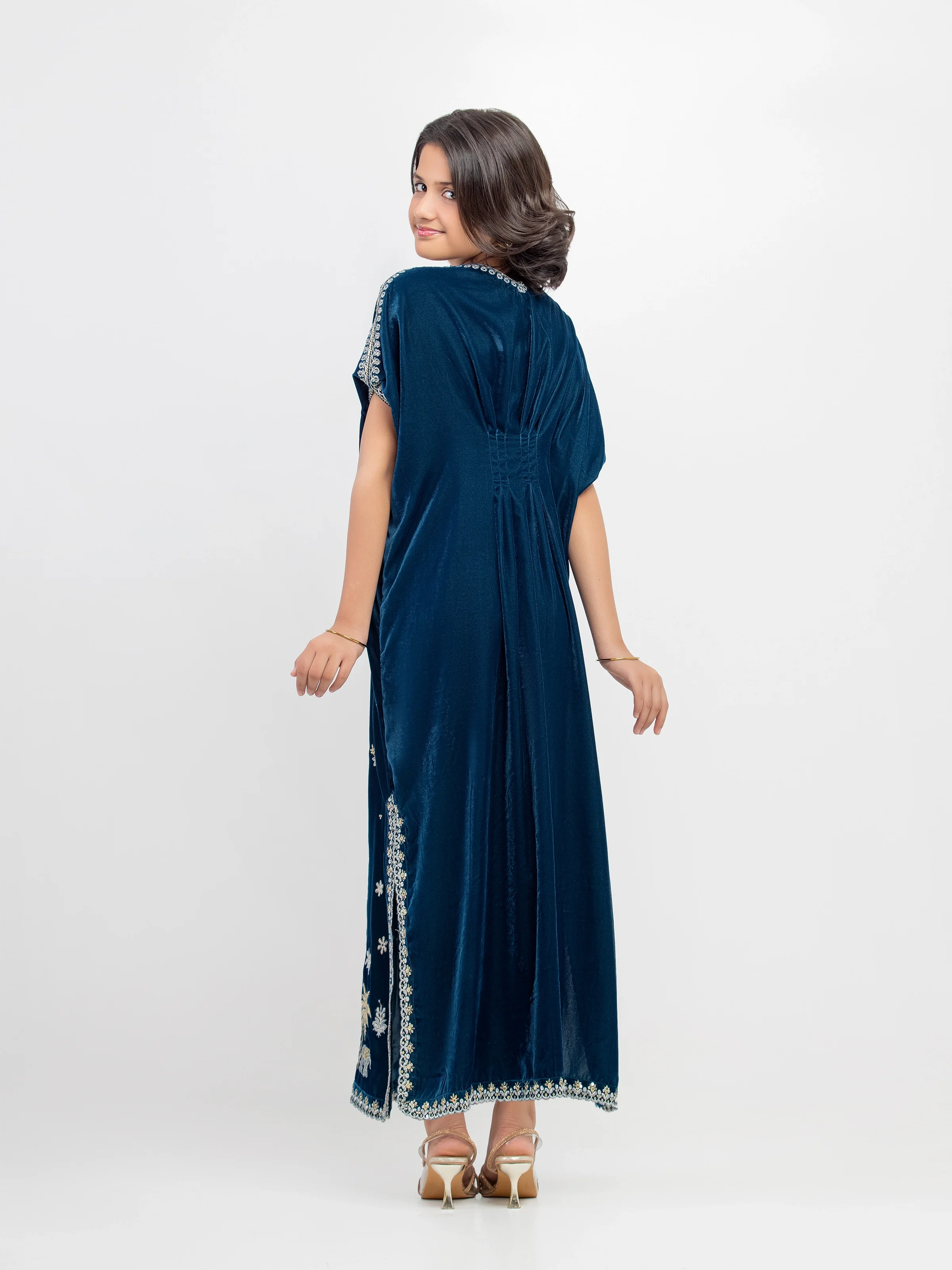 Embroidered Velvet Kaftan - EGTPLED5-50053S - Image 6