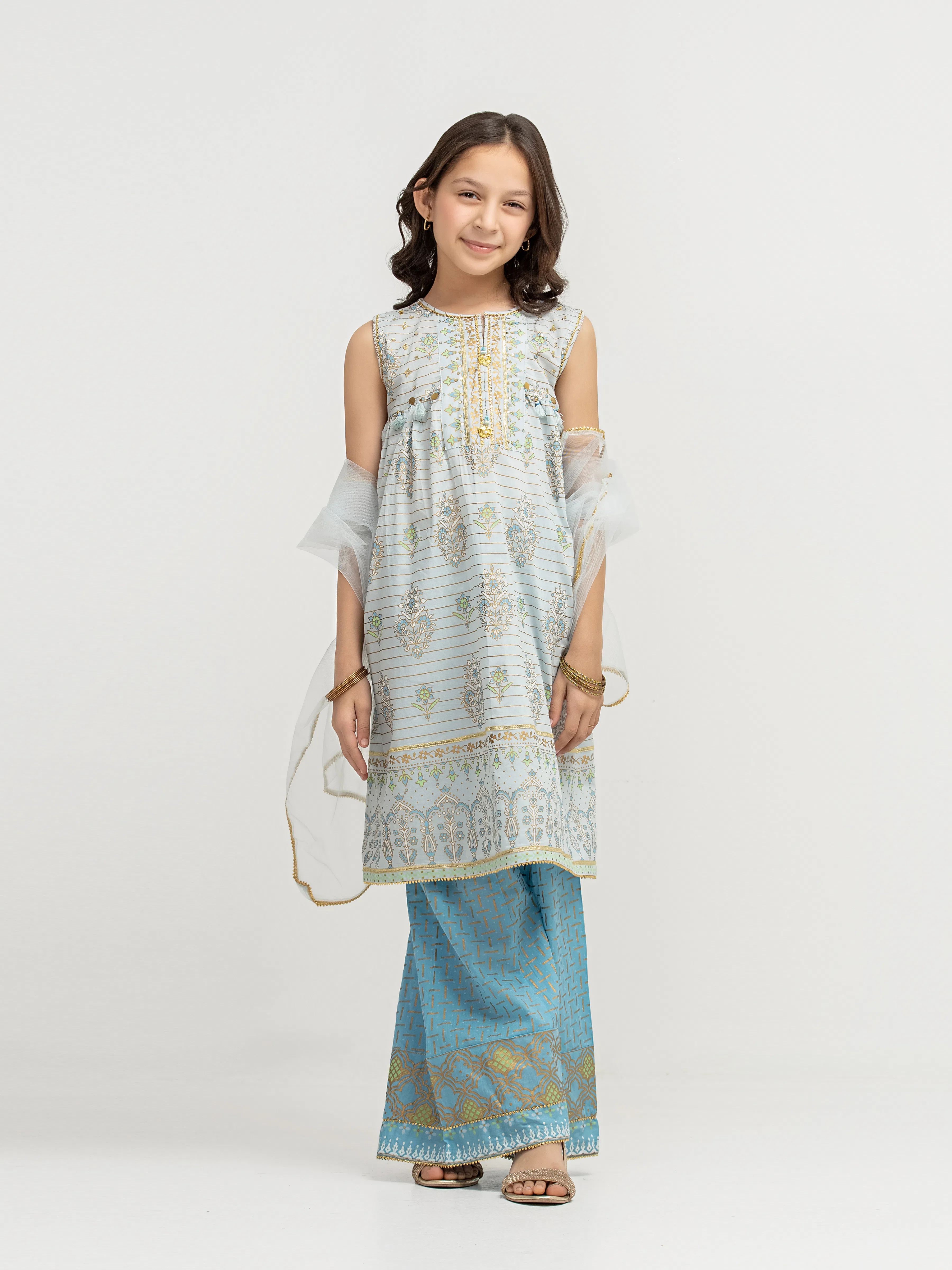 Block Print Cambric Gharara Suit - EGTKP5-72001-3P