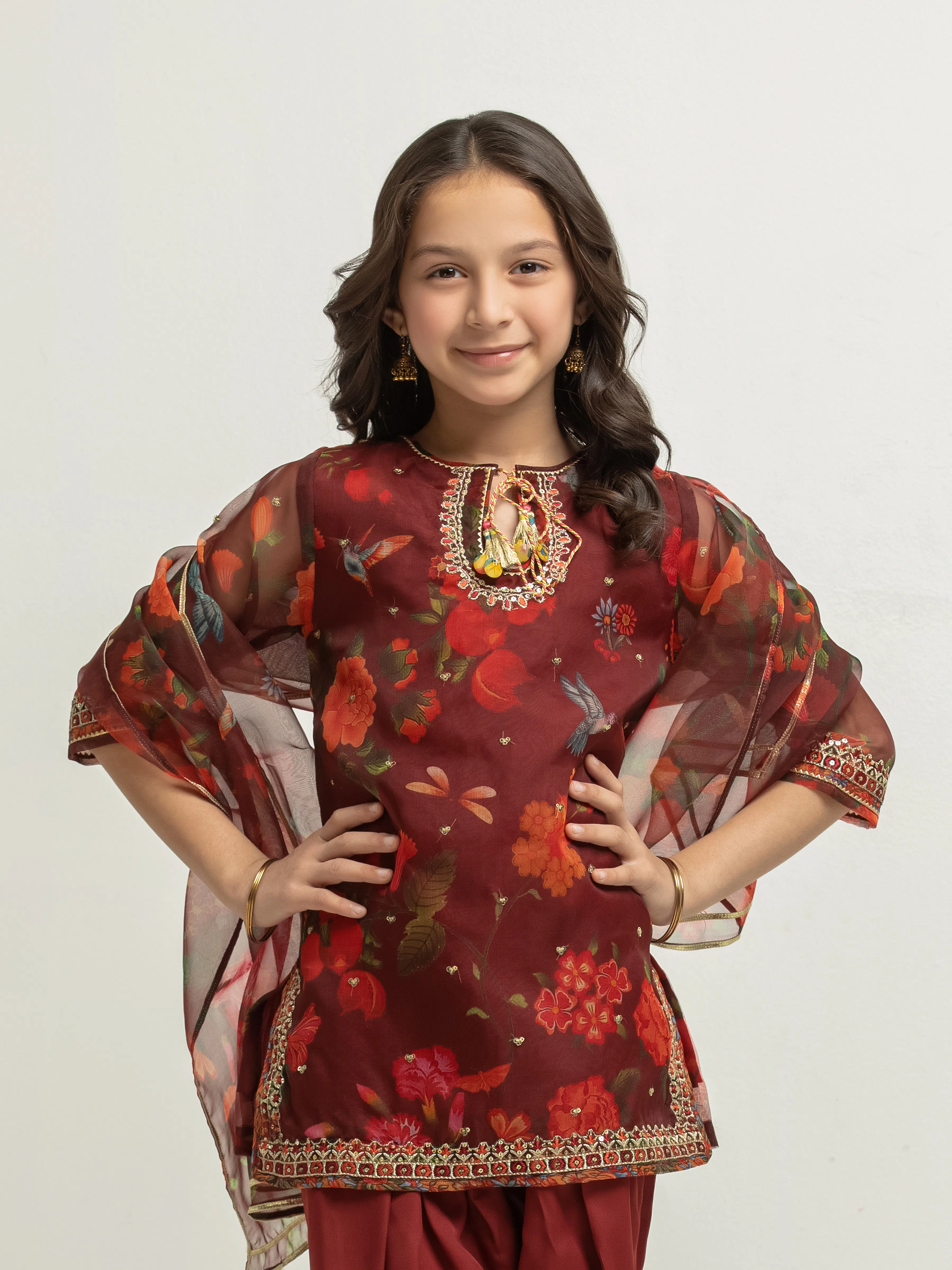 Embroidered Organza Suit - EGTKEP5-73079-3P - Image 2