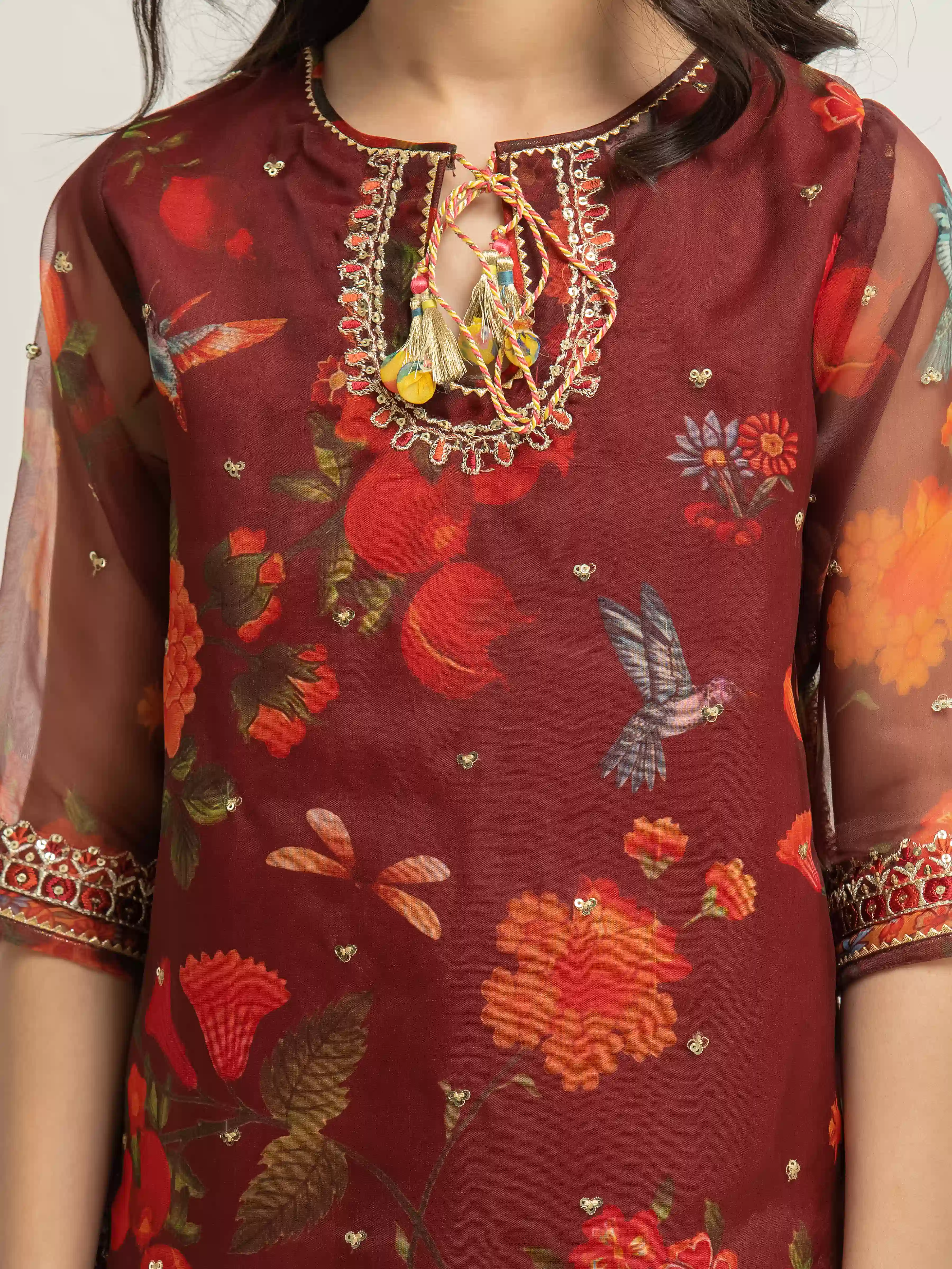 Embroidered Organza Suit - EGTKEP5-73079-3P - Image 3