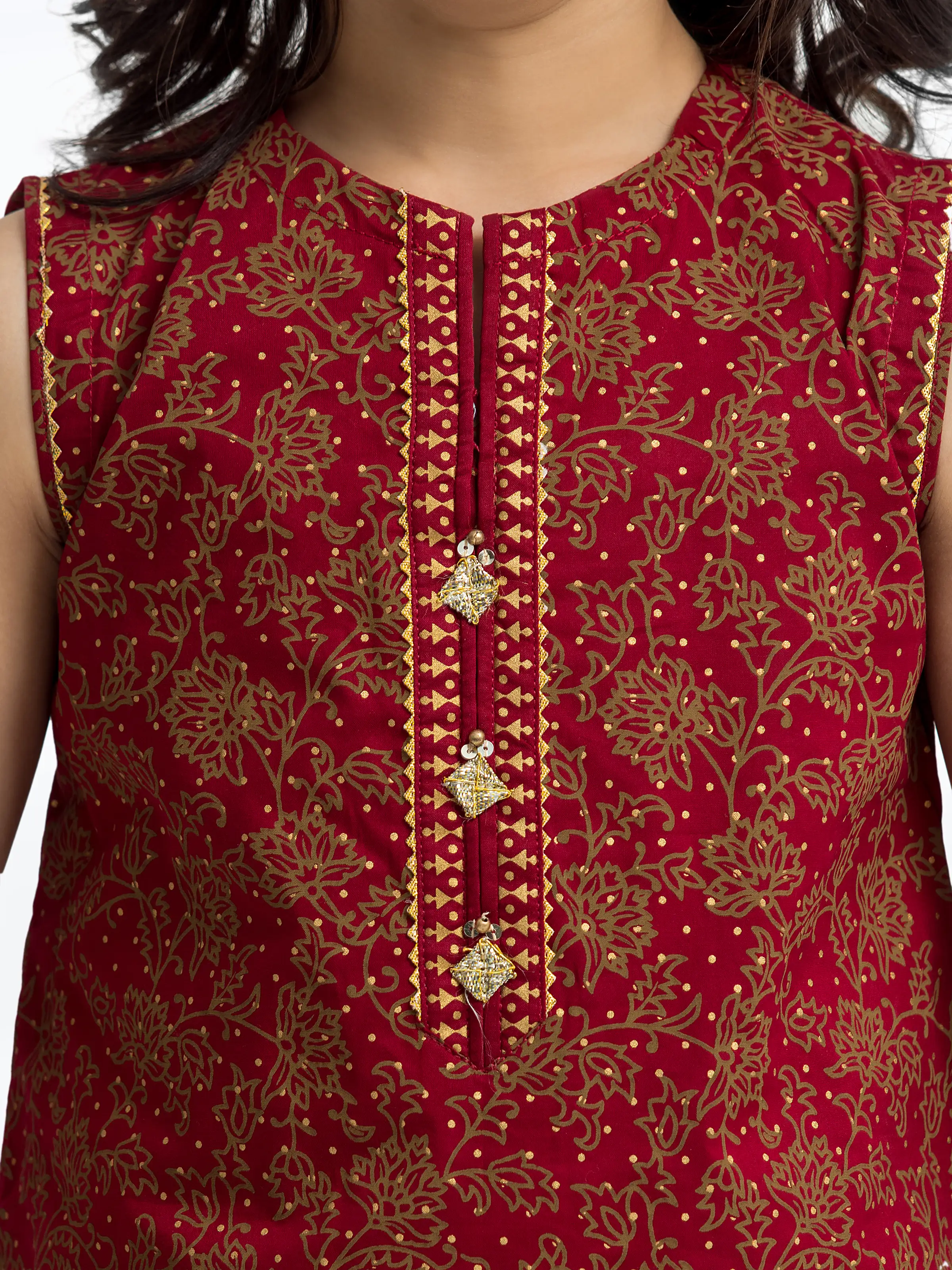 Block Print Cambric Gharara Suit - EGTKP5-70793-3P - Image 3