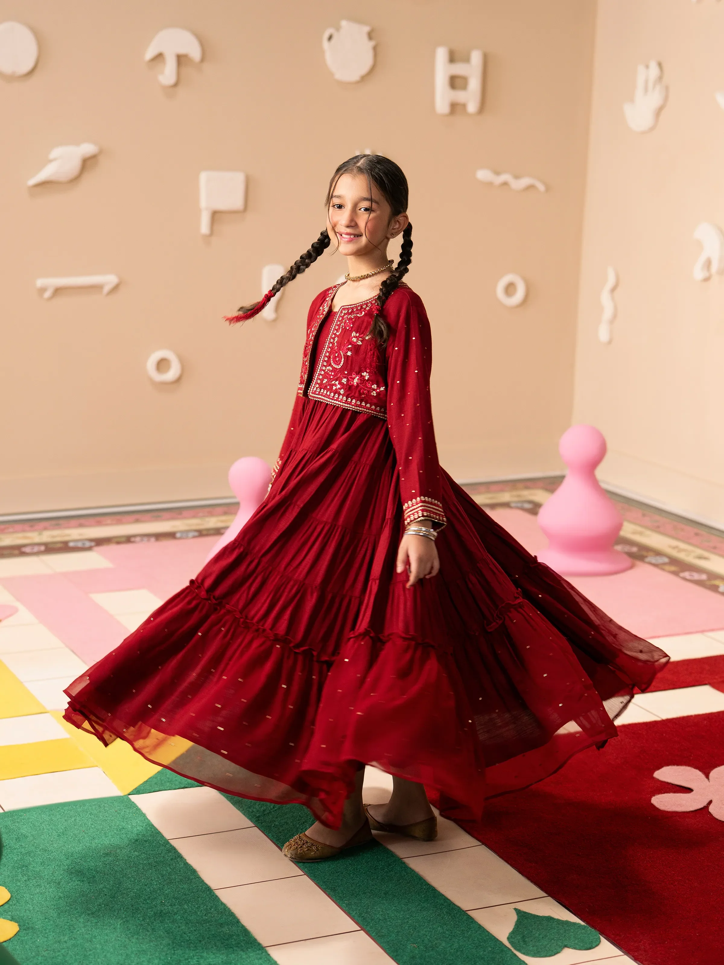 Embroidered Raw Silk Long Maxi - EGTPLE24-50021S - Image 5