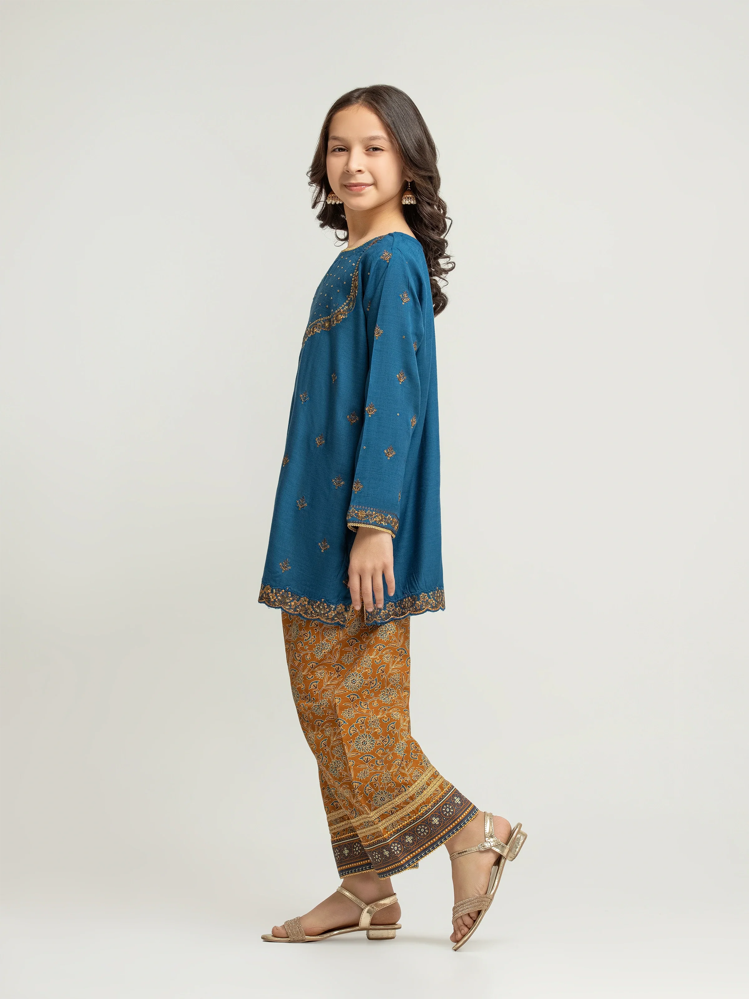 Embroidered Raw Silk Shirt Trouser - EGTPLE5-50038ST - Image 4
