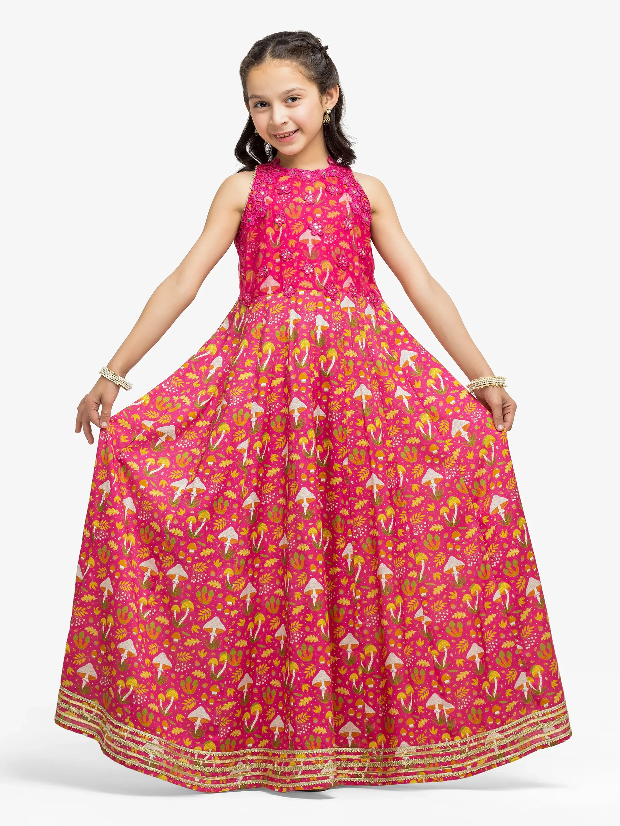Embroidered Raw Silk Long Maxi - EGTPLE24-50028S