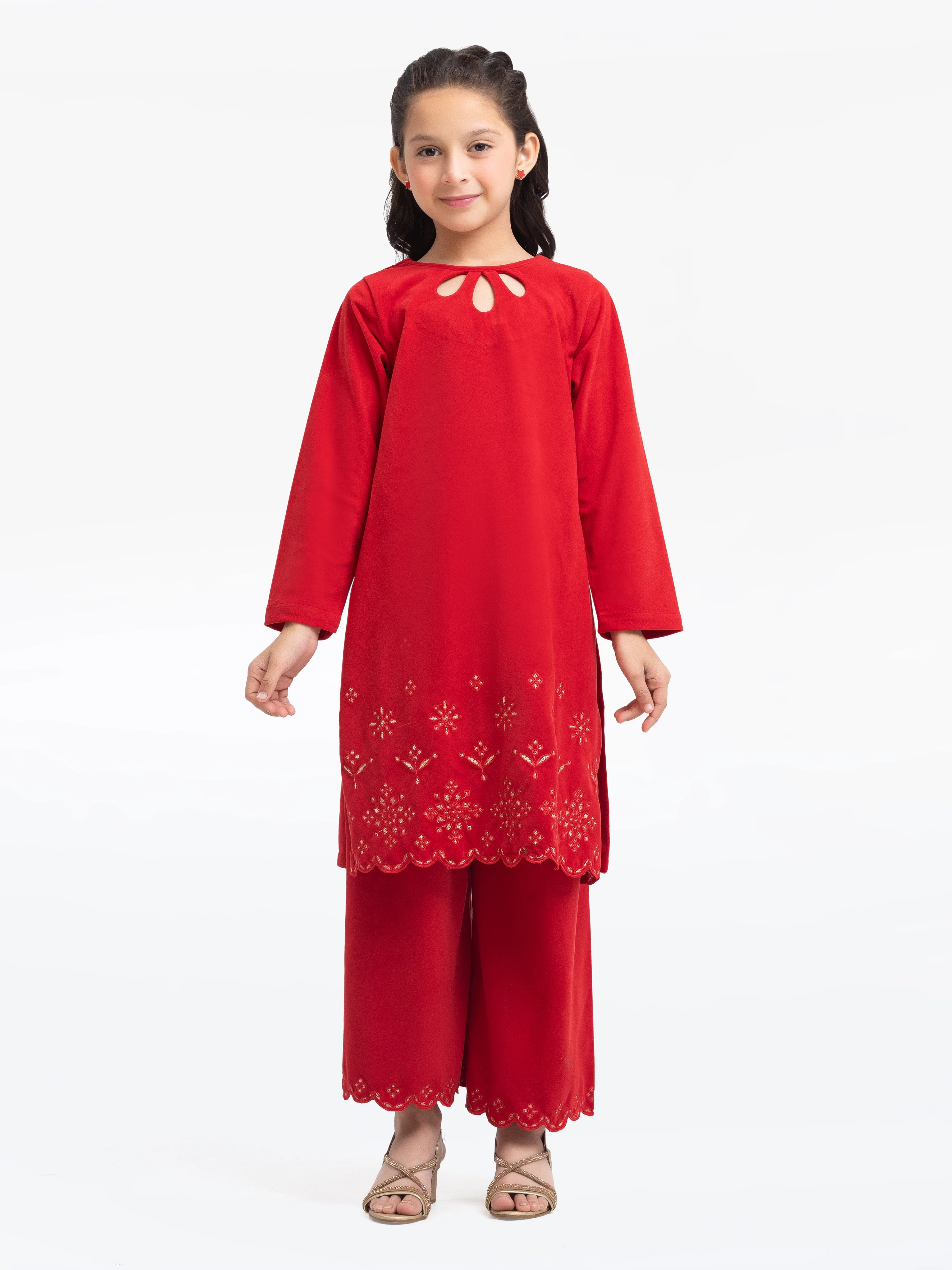 Embroidered Velvet Shirt Trouser - EGTKS23-70726ST
