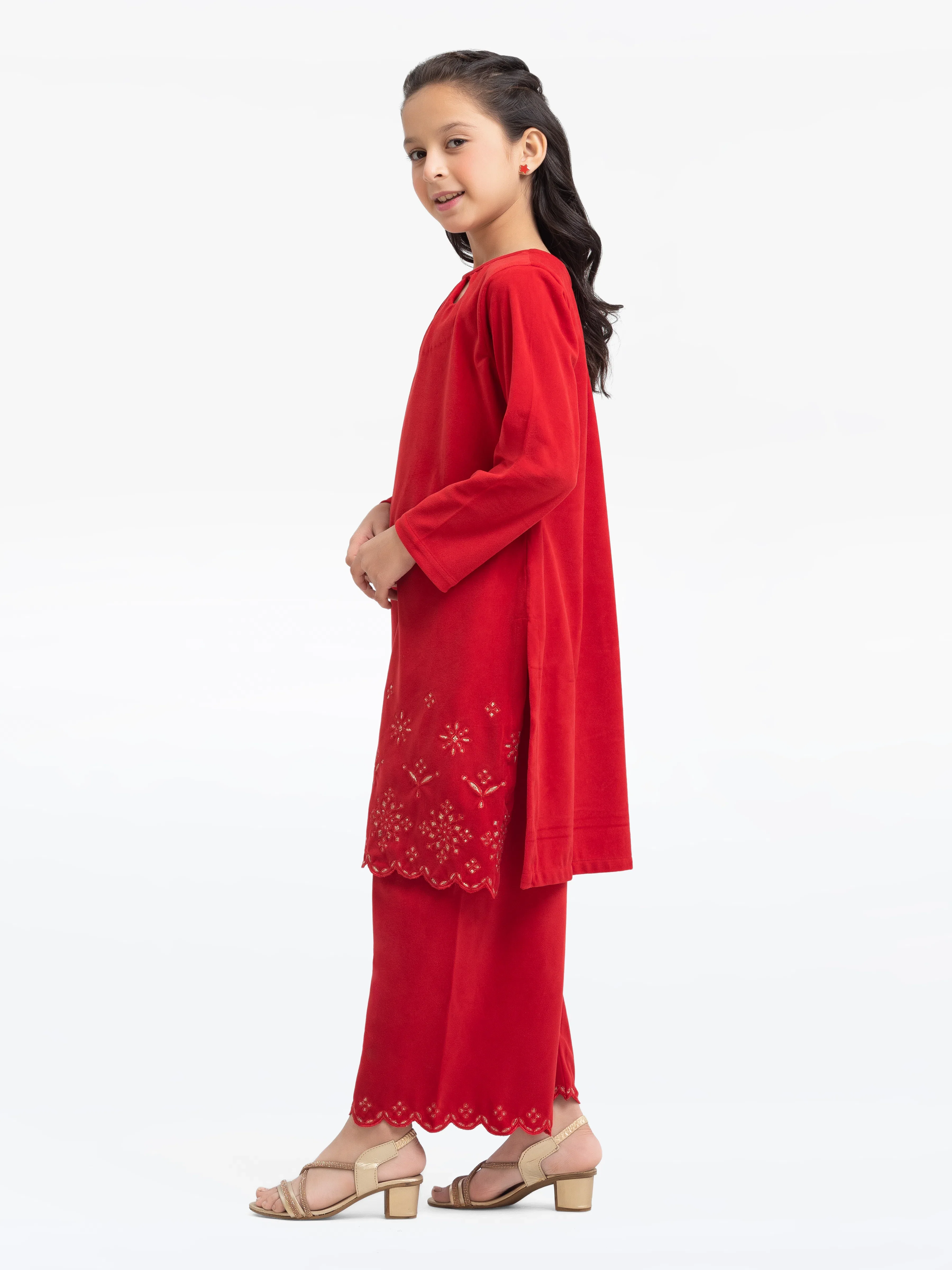 Embroidered Velvet Shirt Trouser - EGTKS23-70726ST - Image 4