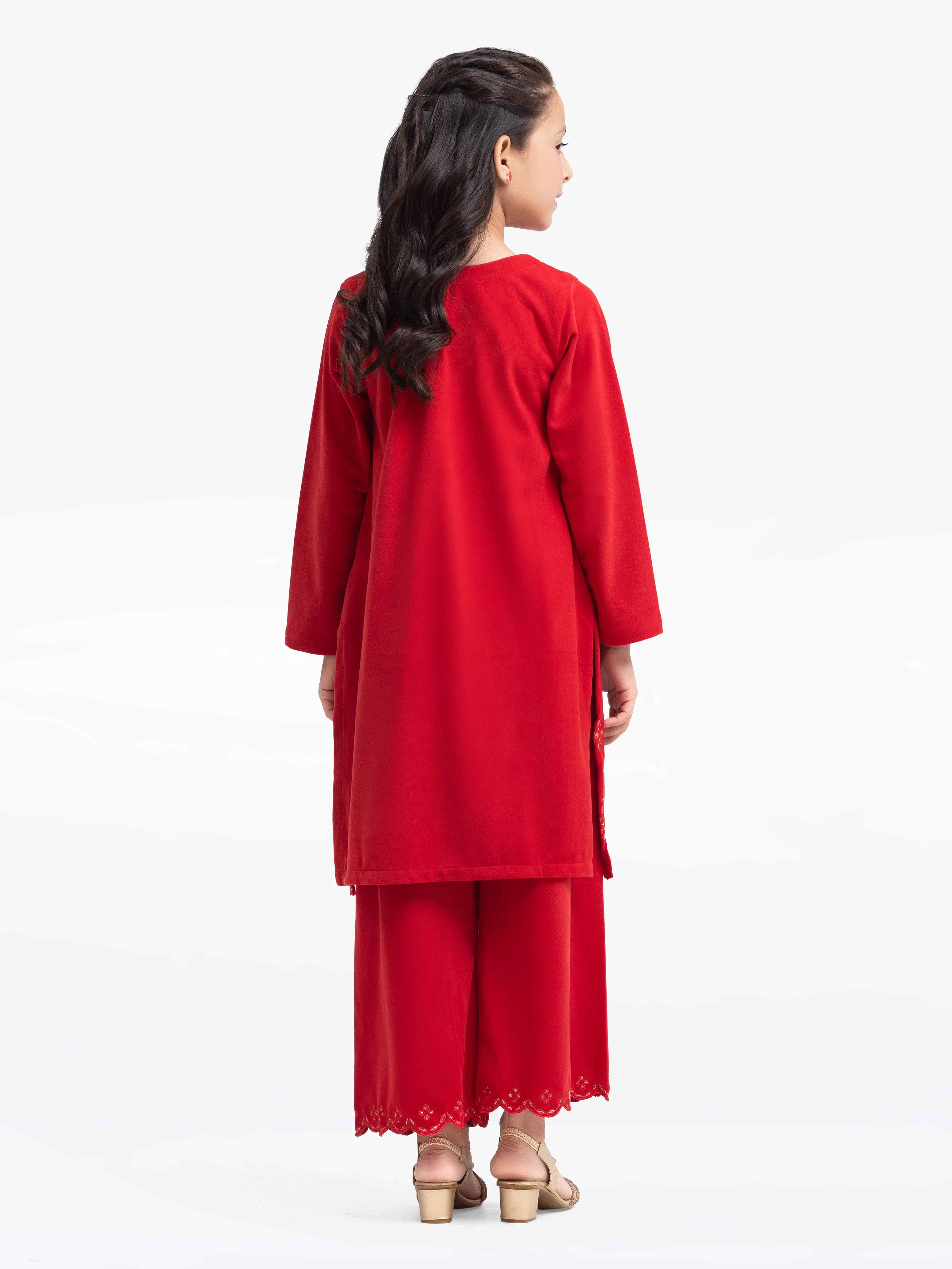 Embroidered Velvet Shirt Trouser - EGTKS23-70726ST - Image 5