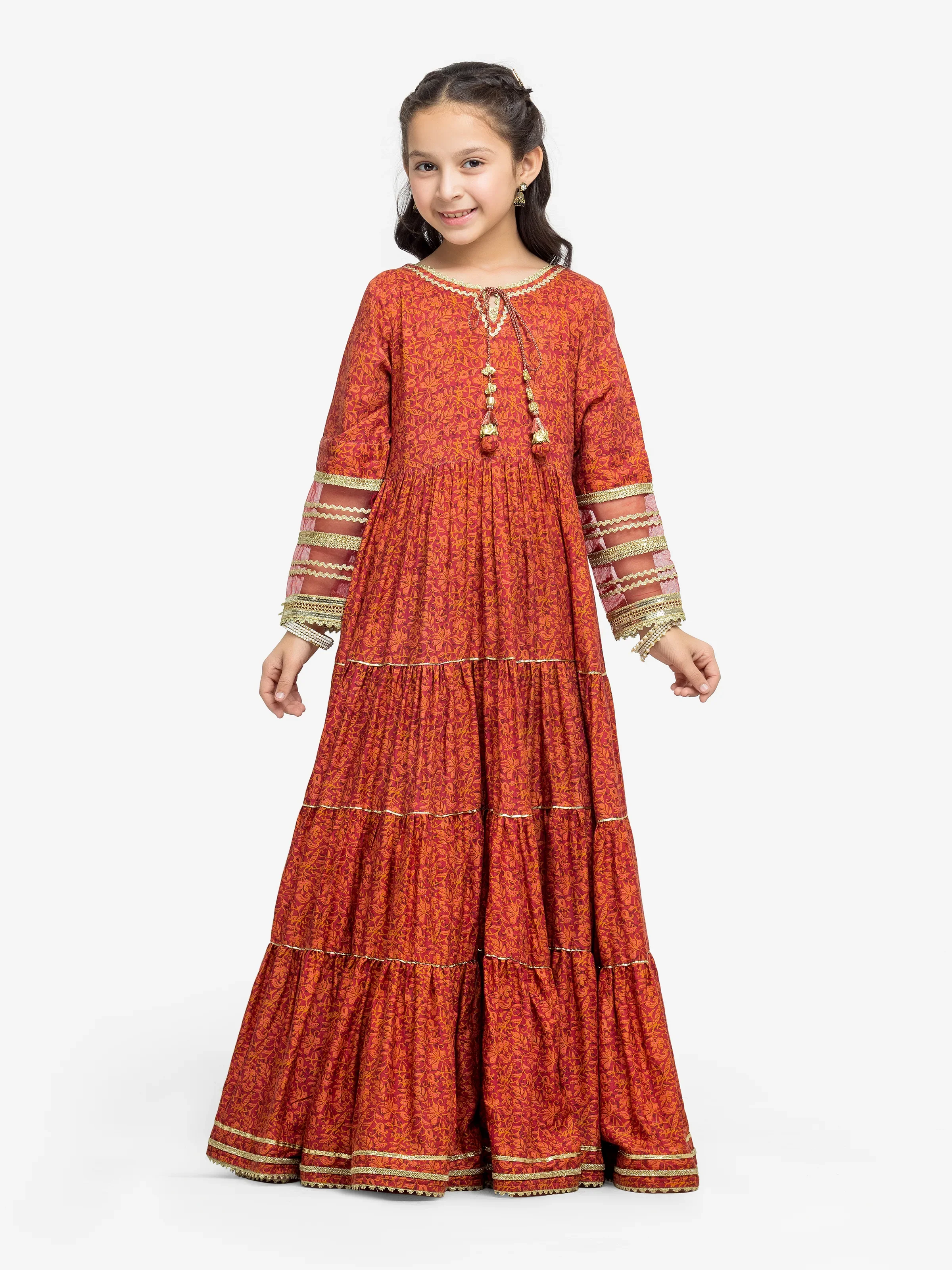 Embroidered Raw Silk Long Maxi - EGTPLE24-50026S