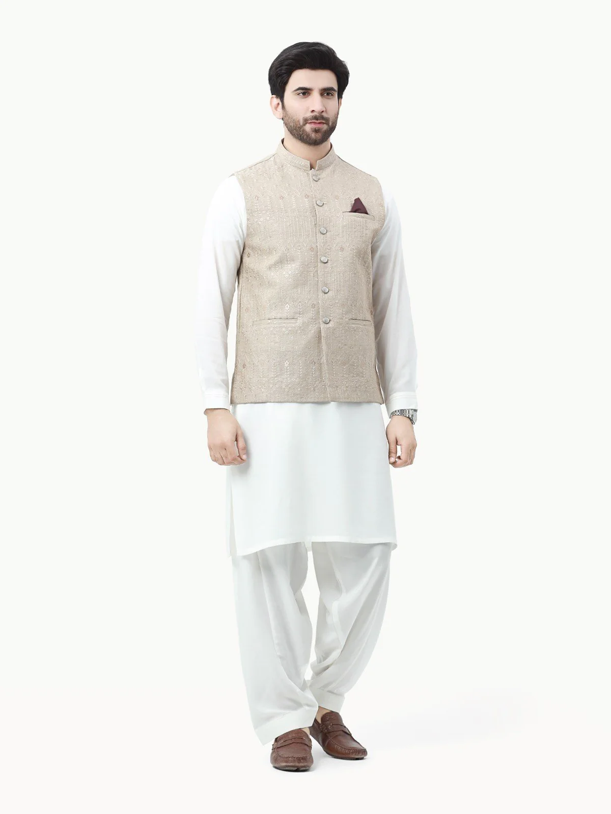 Embroidered Cotton Waistcoat - EMTWCC22-133