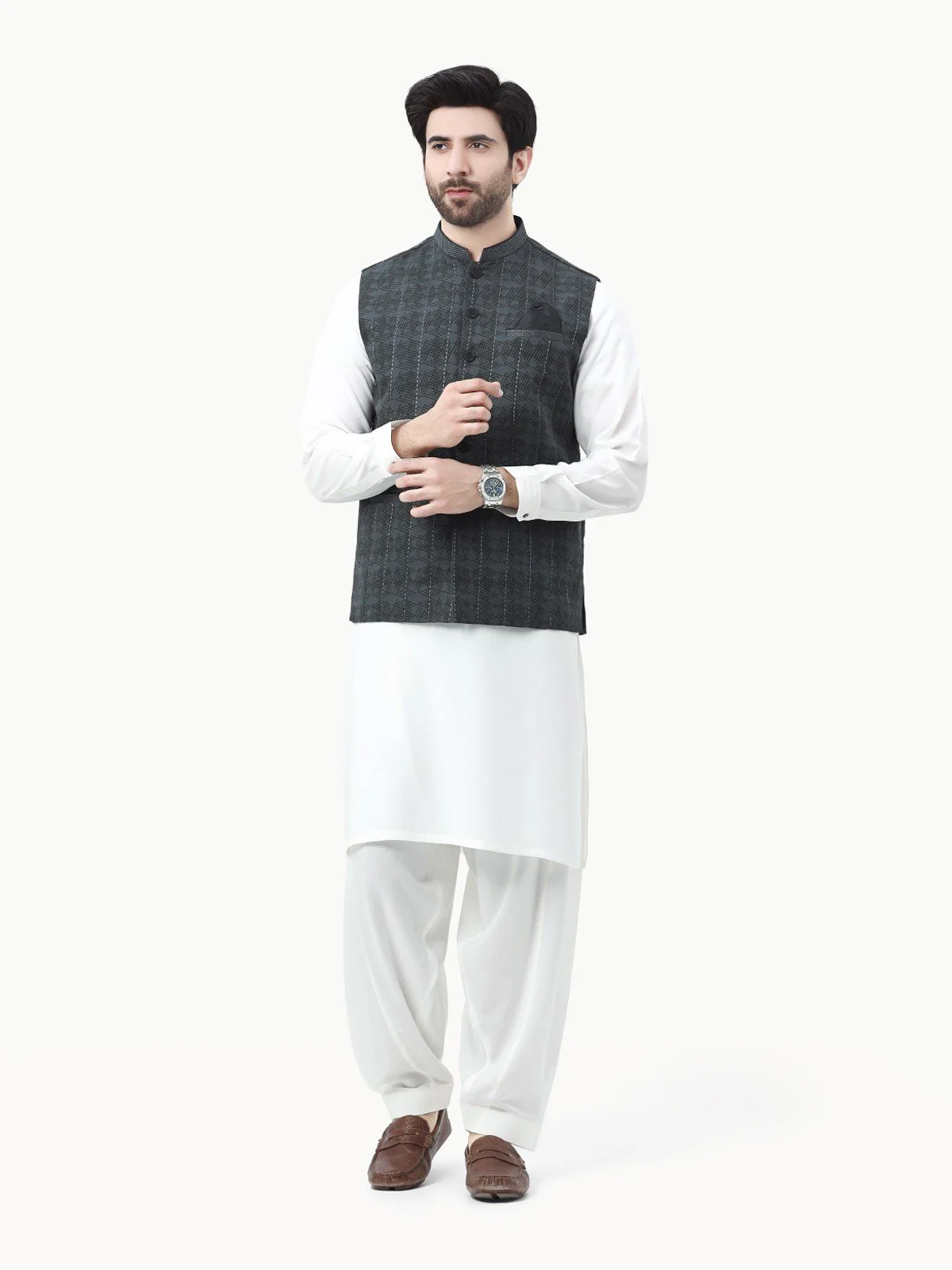 Embroidered Cotton Waistcoat - EMTWC22-35763